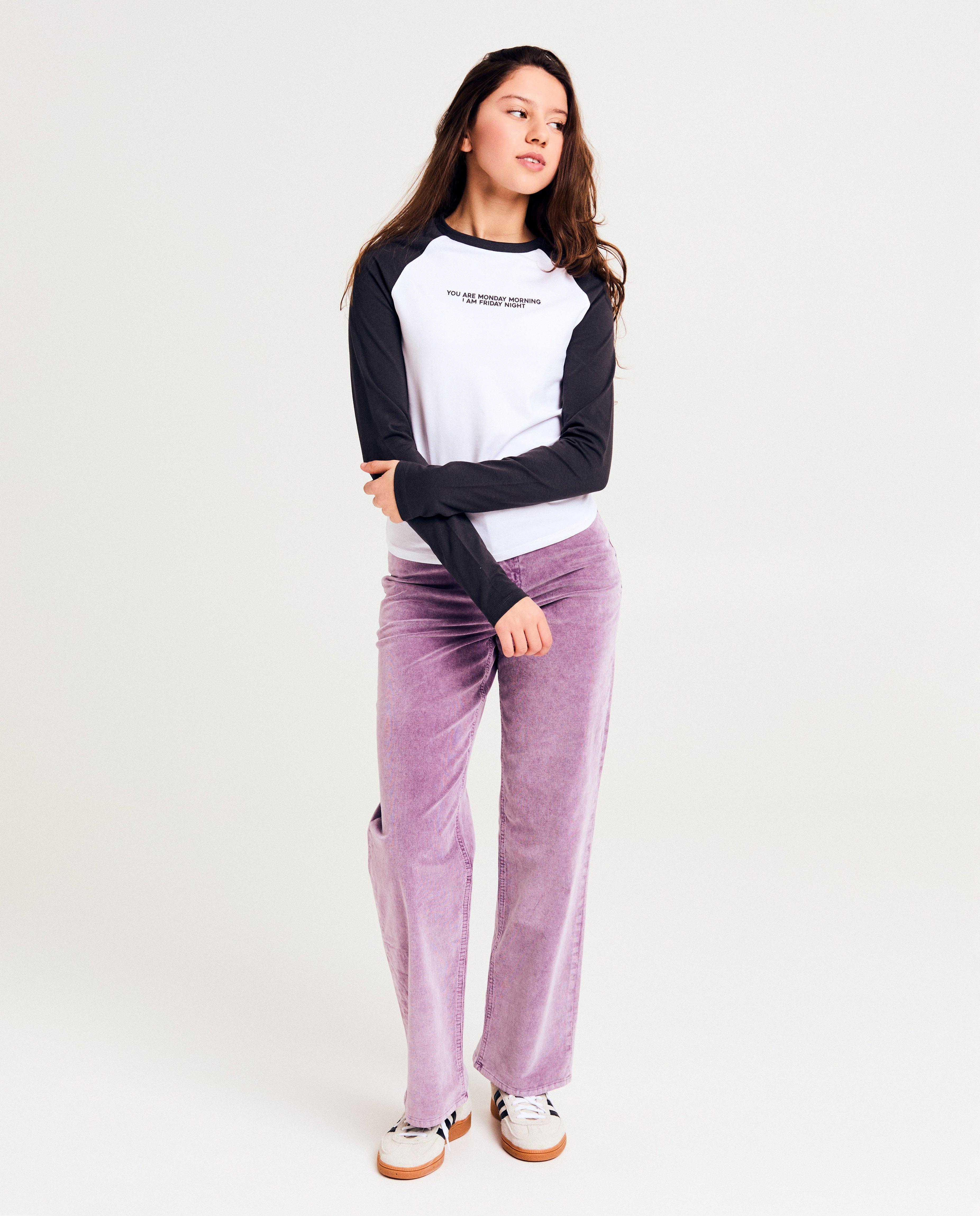 Pantalon mauve en velours c&ocirc;tel&eacute;, straight fit - D&eacute;tails du produit - violet - image num&eacute;ro 1