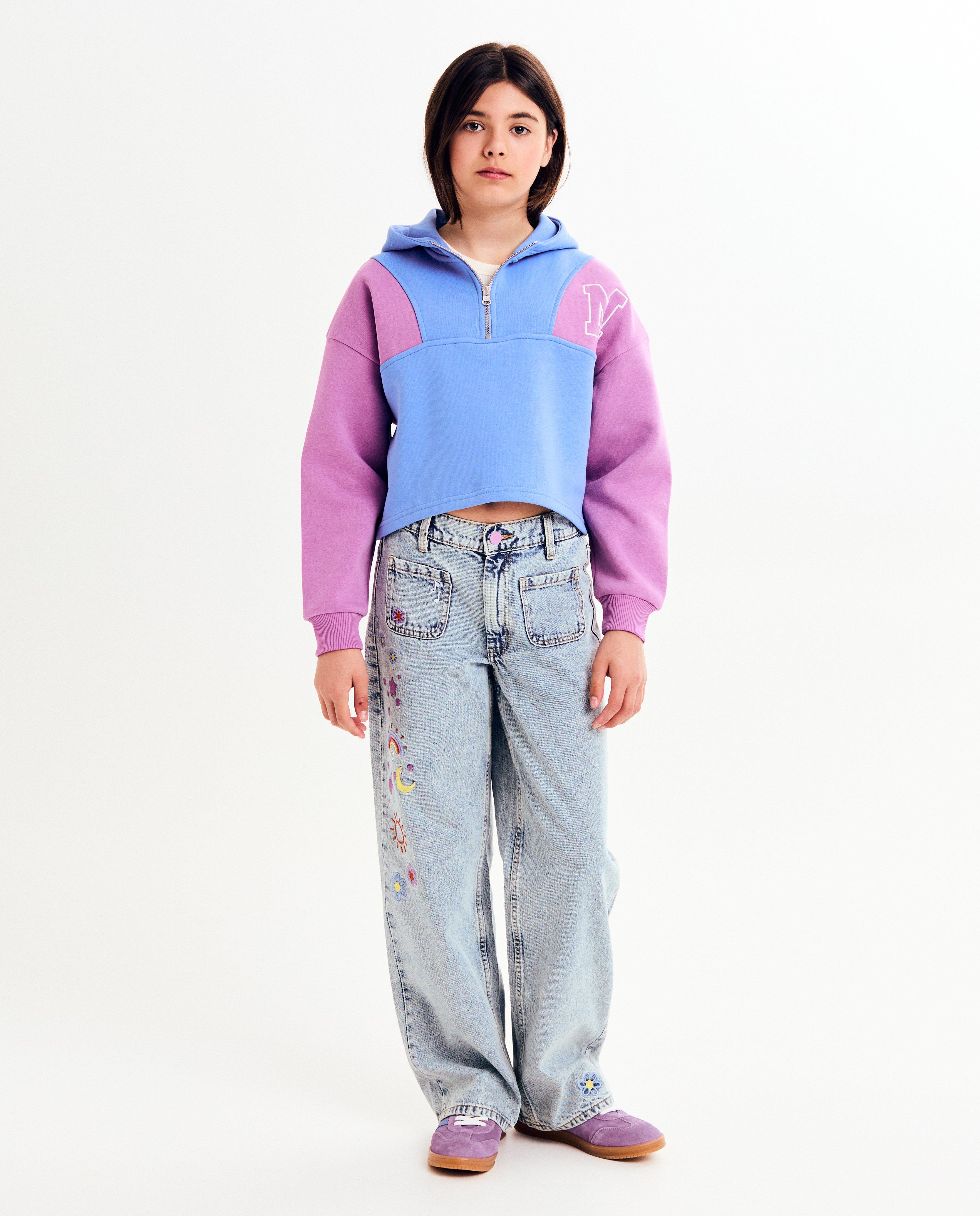 Sweaters - Hoodie met color block, cropped fit, 6-14 jaar