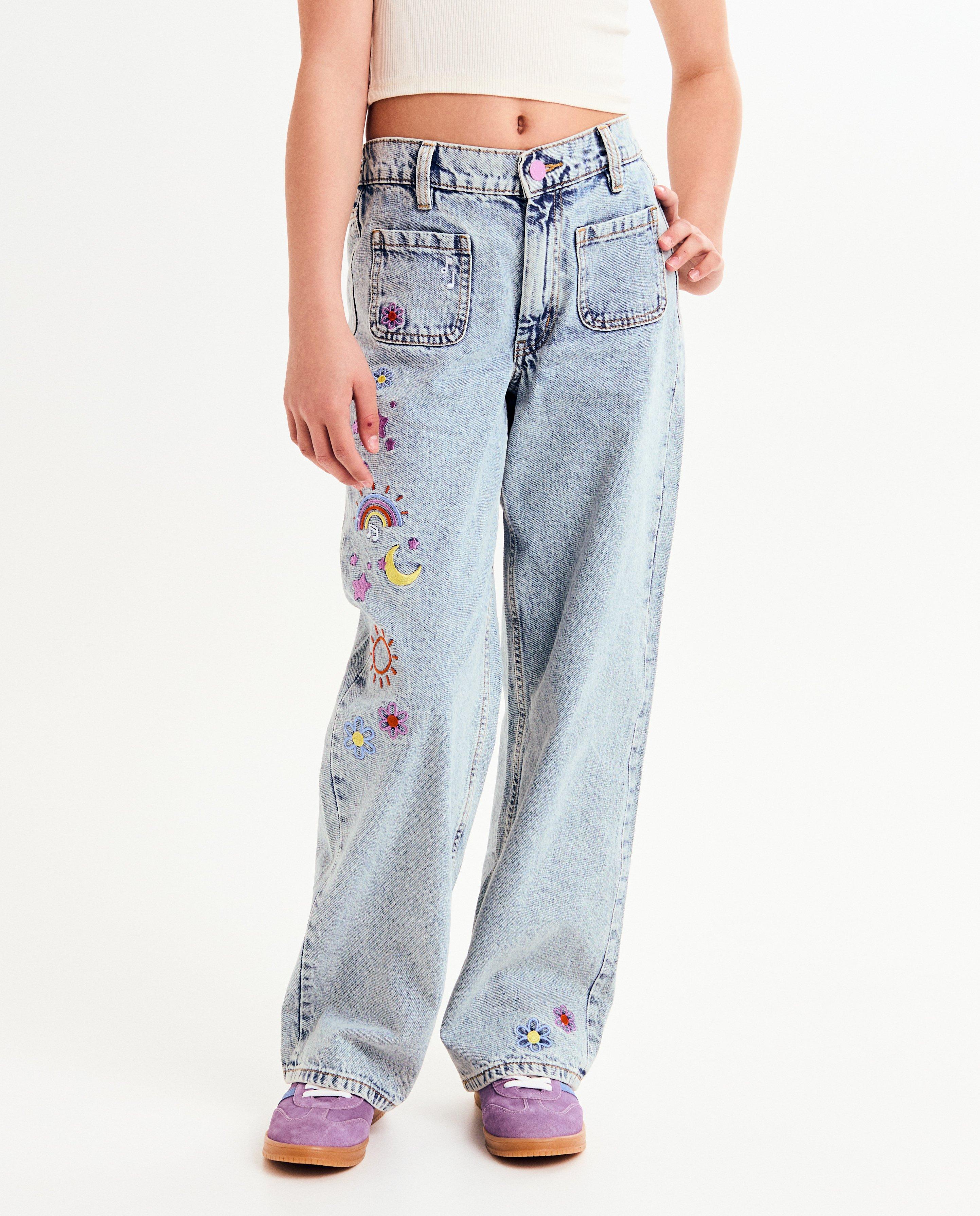Jeans - Jeans met geborduurde figuren, straight fit, 6-14 jaar