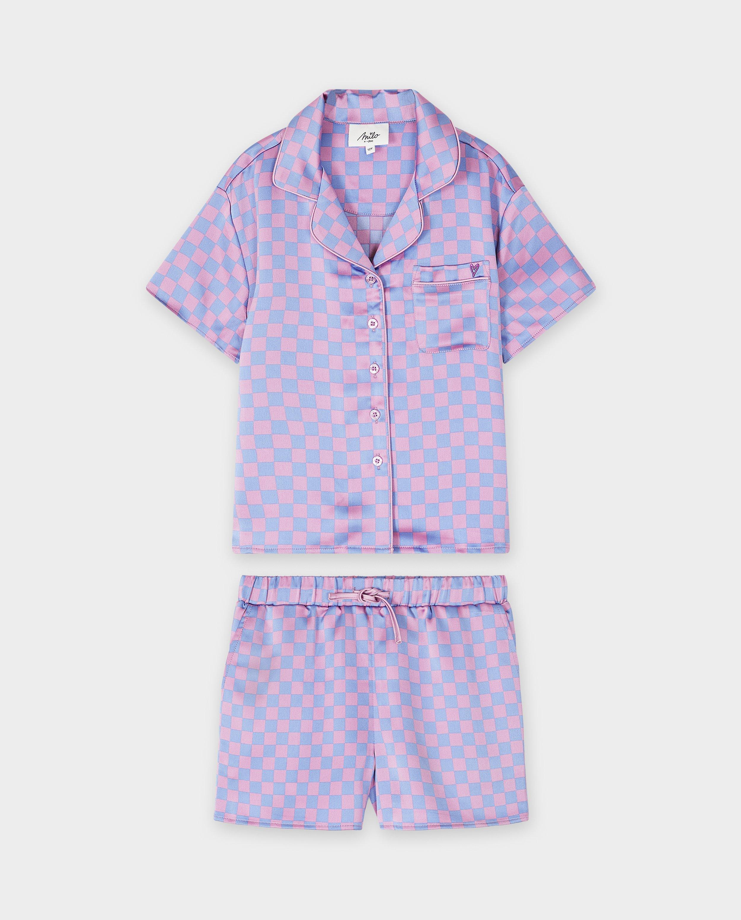 Nachtkleding - Satijnen pyjama met ruiten, 6-14 jaar