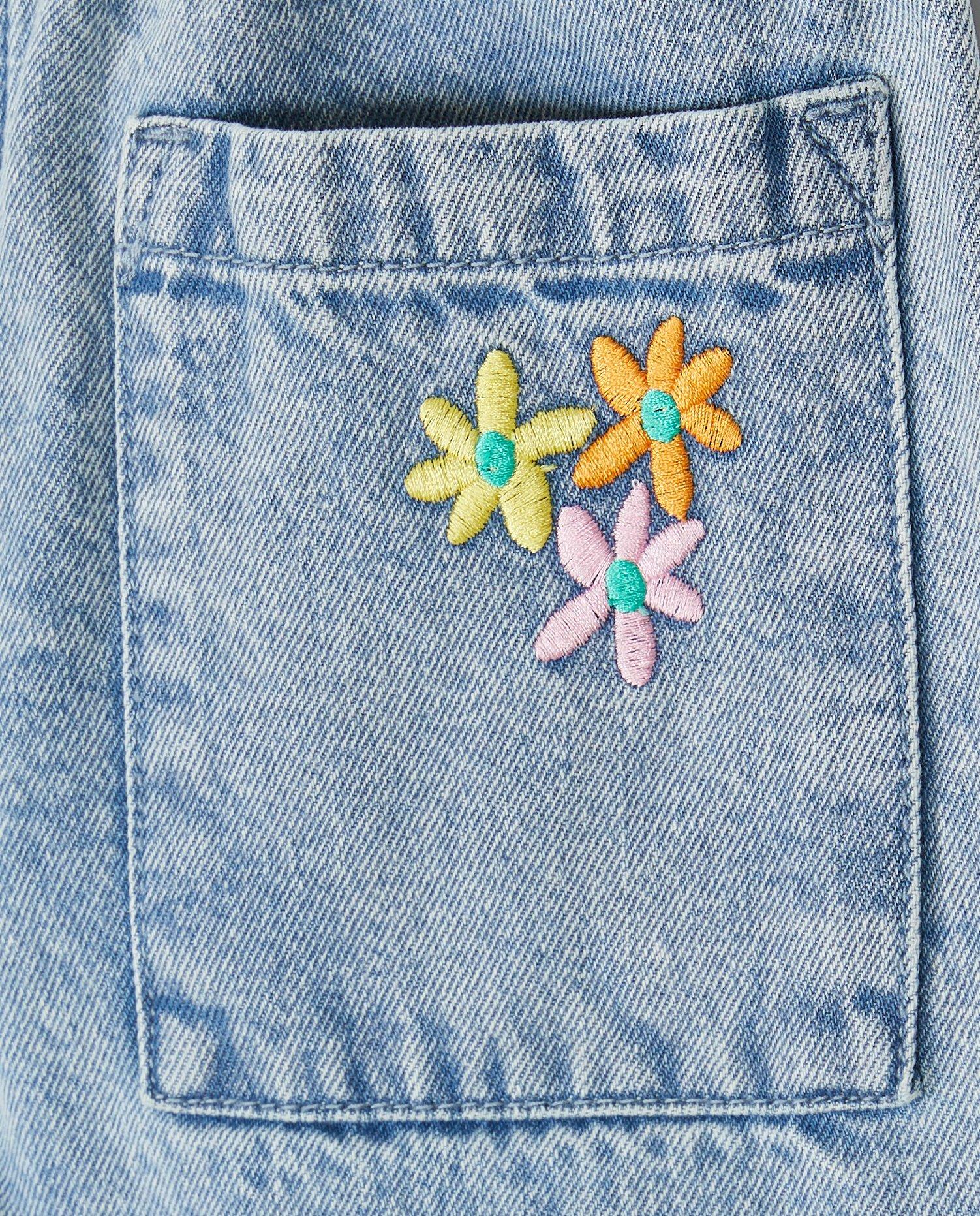 Jeans - Jeans met geborduurde bloemen, straight fit