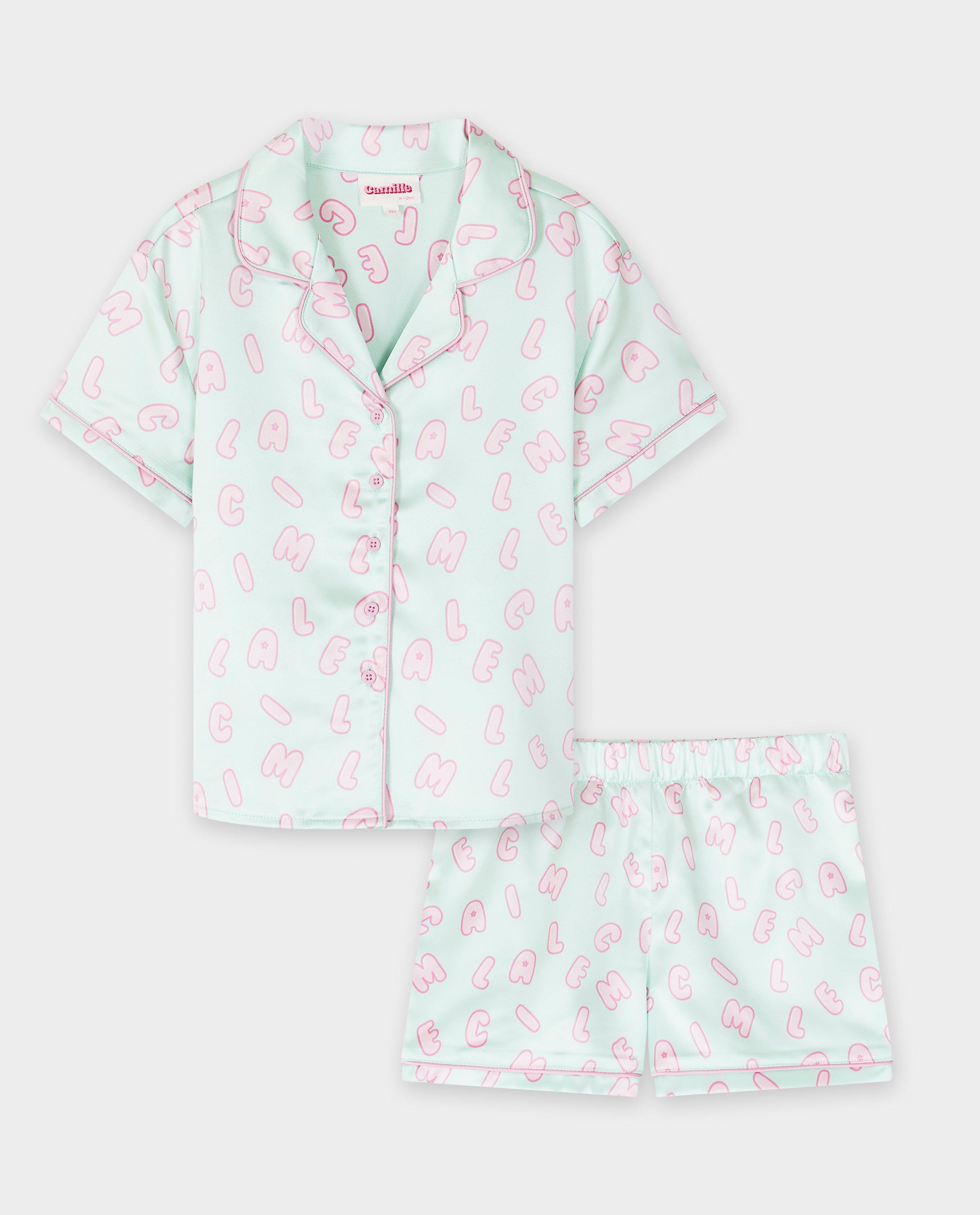 Nachtkleding - Satijnen pyjama met letterprint, 6-14 jaar