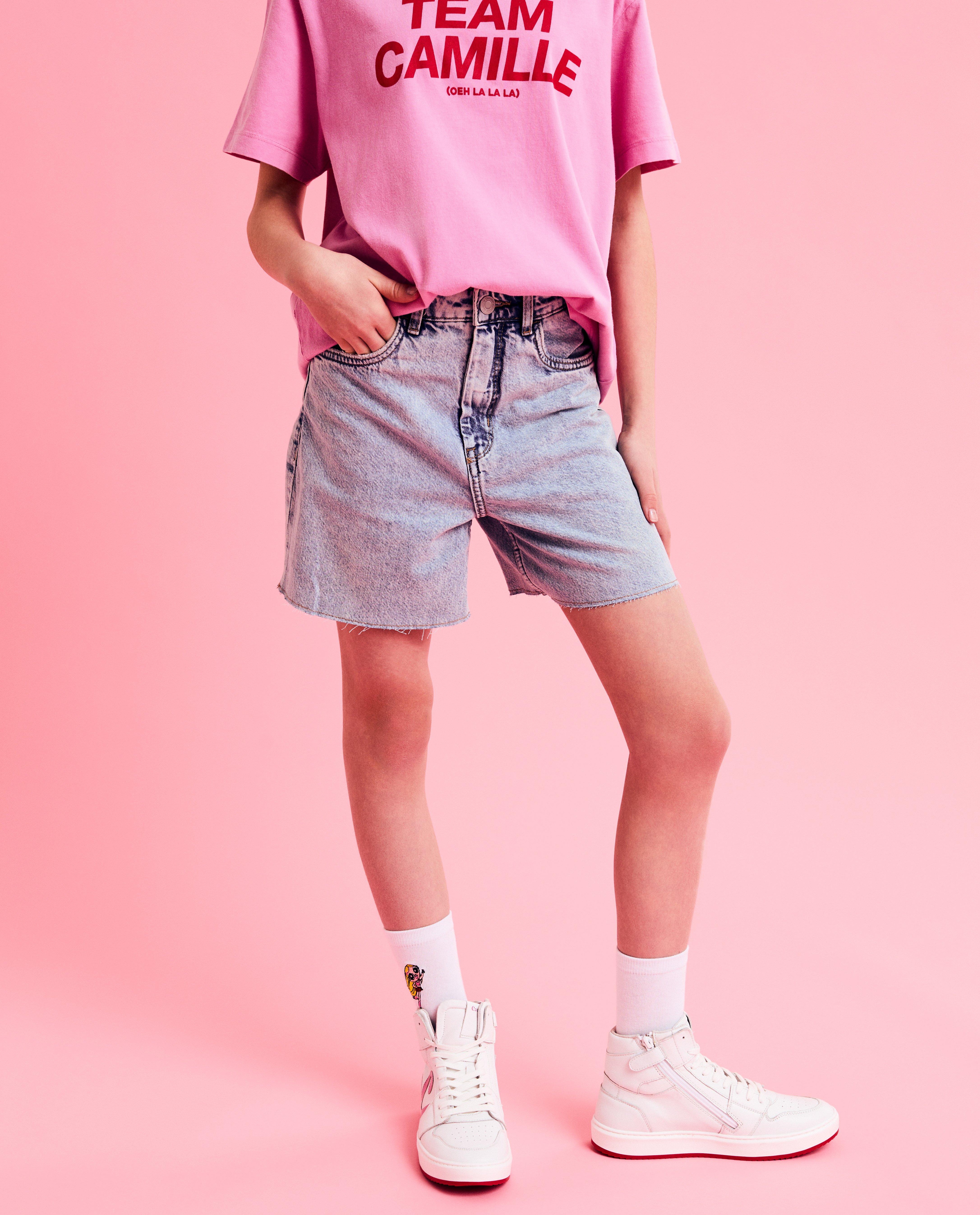 Jeans - Jeansshort met rafels, wide fit, 6-14 jaar