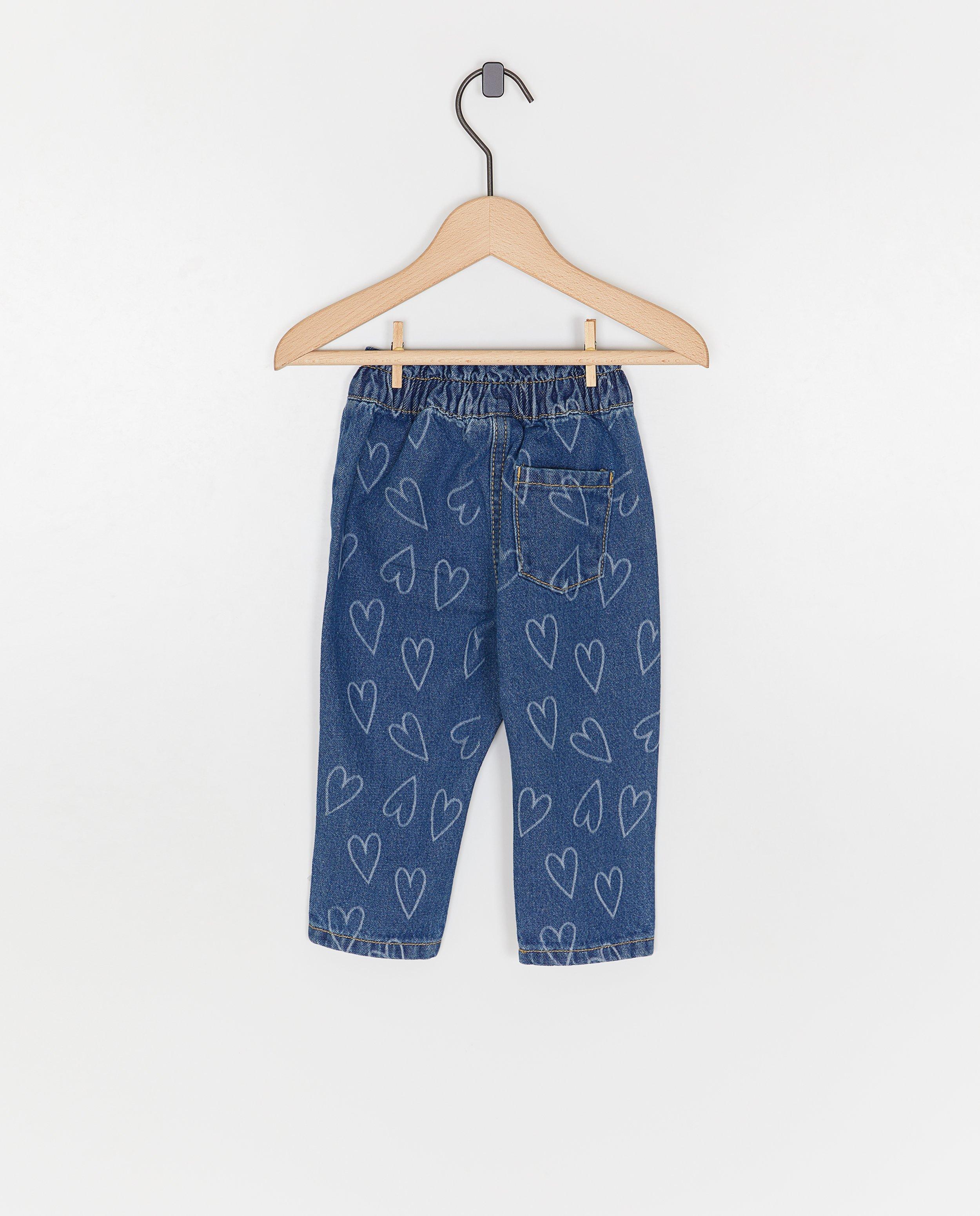 Jeans - Blauwe jeans met hartjesprint, slouchy fit