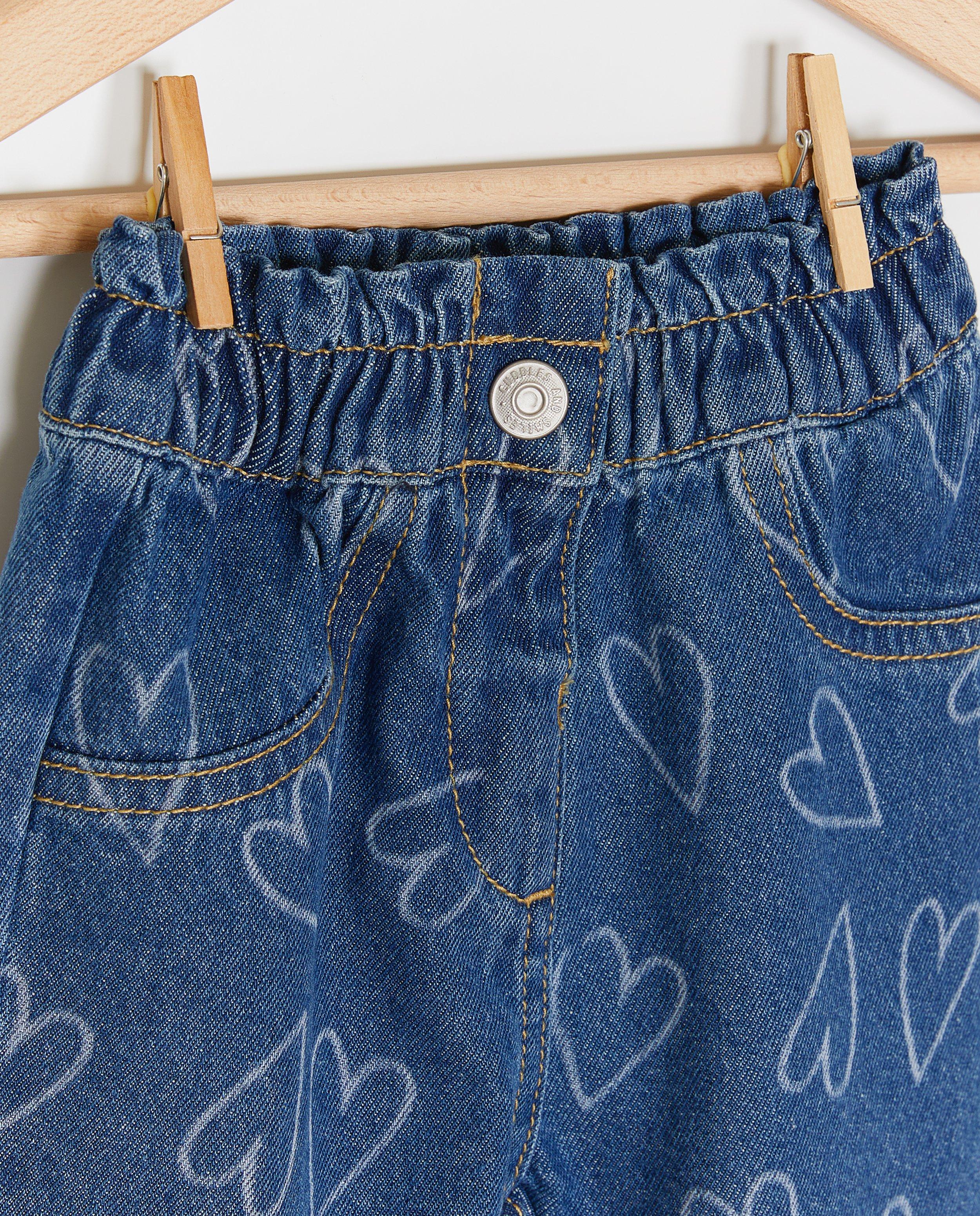 Jeans - Blauwe jeans met hartjesprint, slouchy fit
