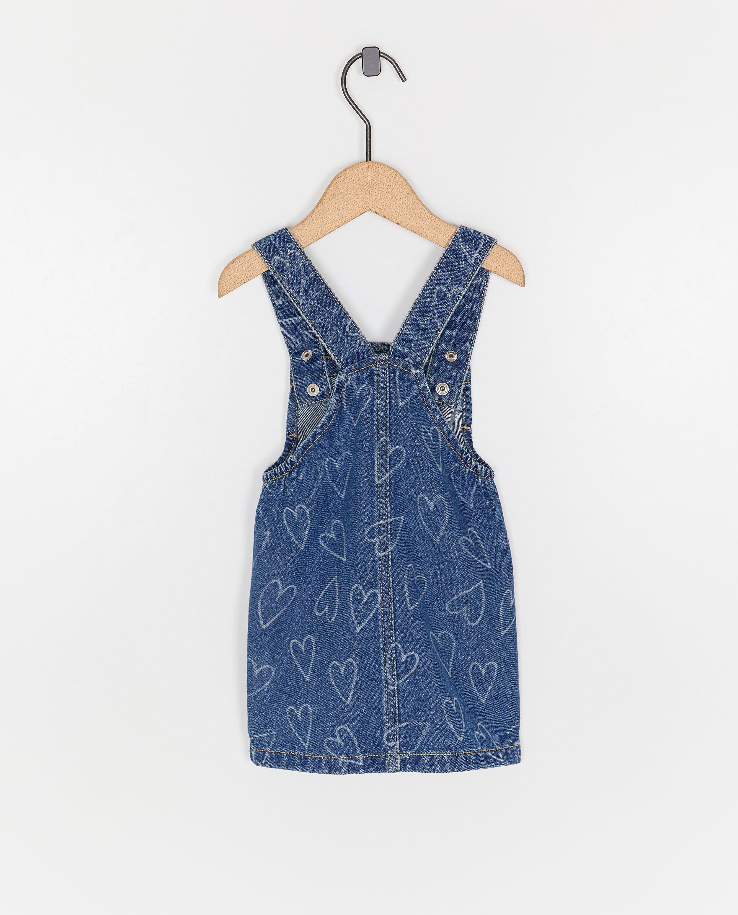 Kleedjes - Salopettejurk van jeans met hartjesprint