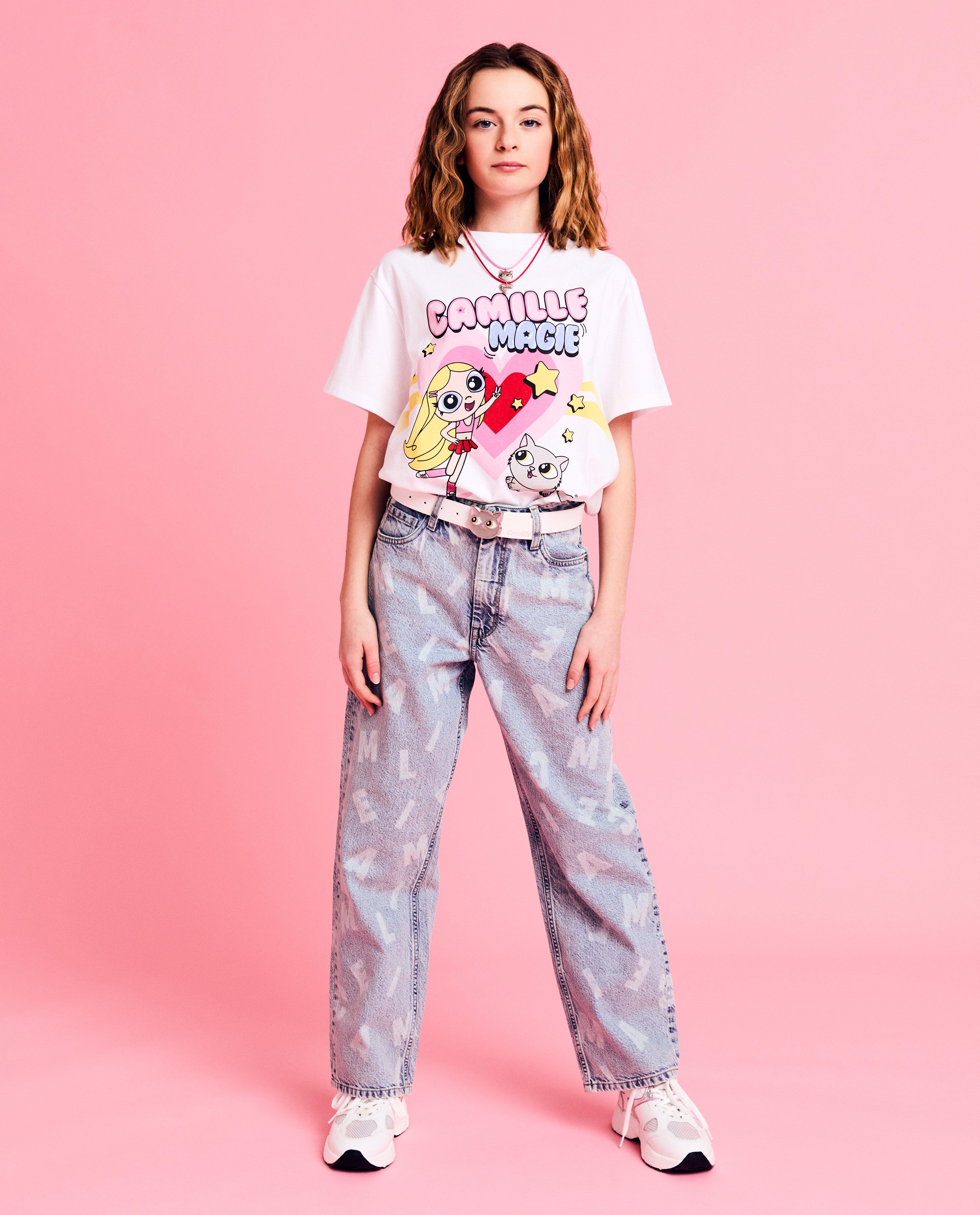 Jeans à imprimé à lettres, straight fit, 6-14 ans