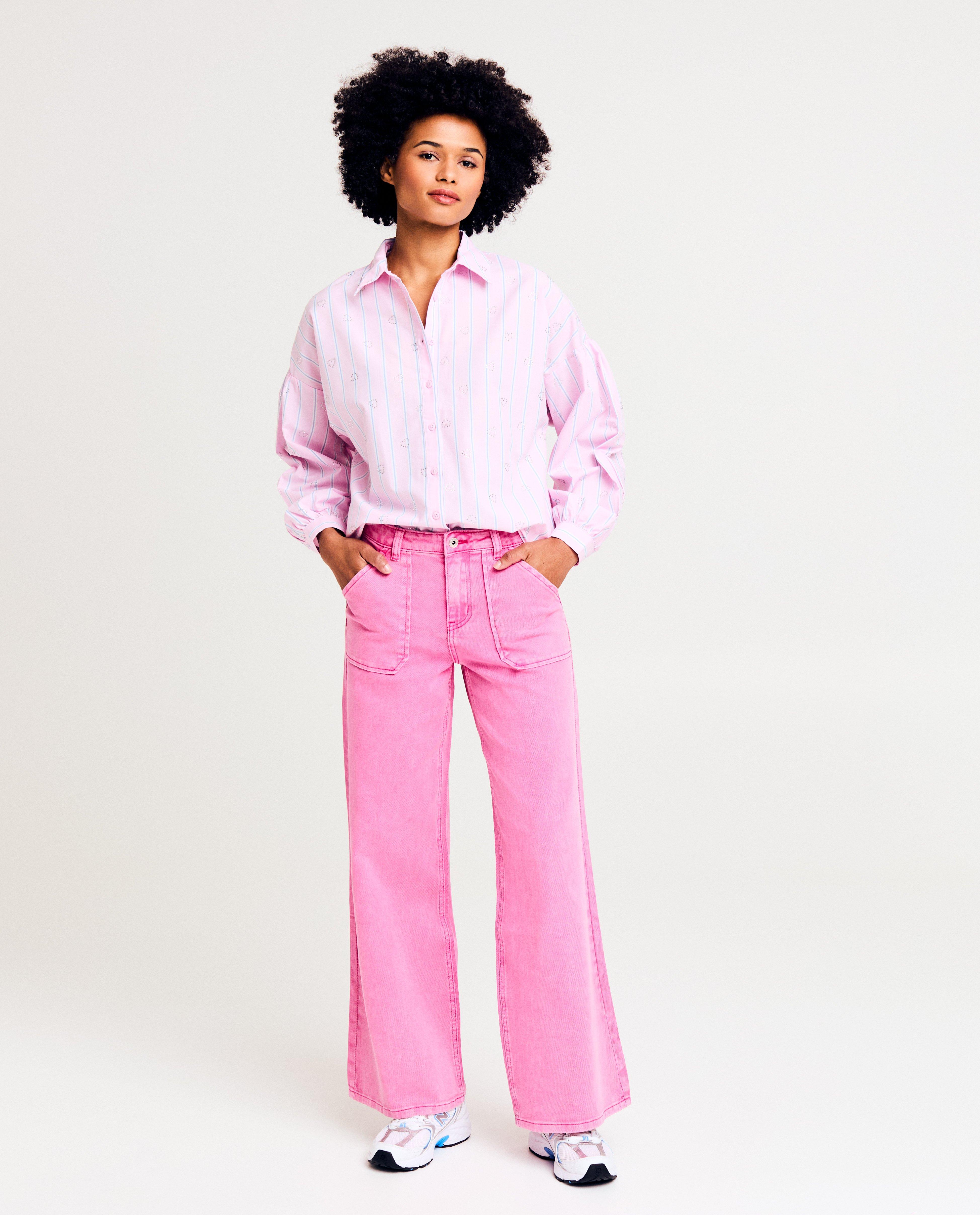 Roze jeans, flared fit - null - Sora