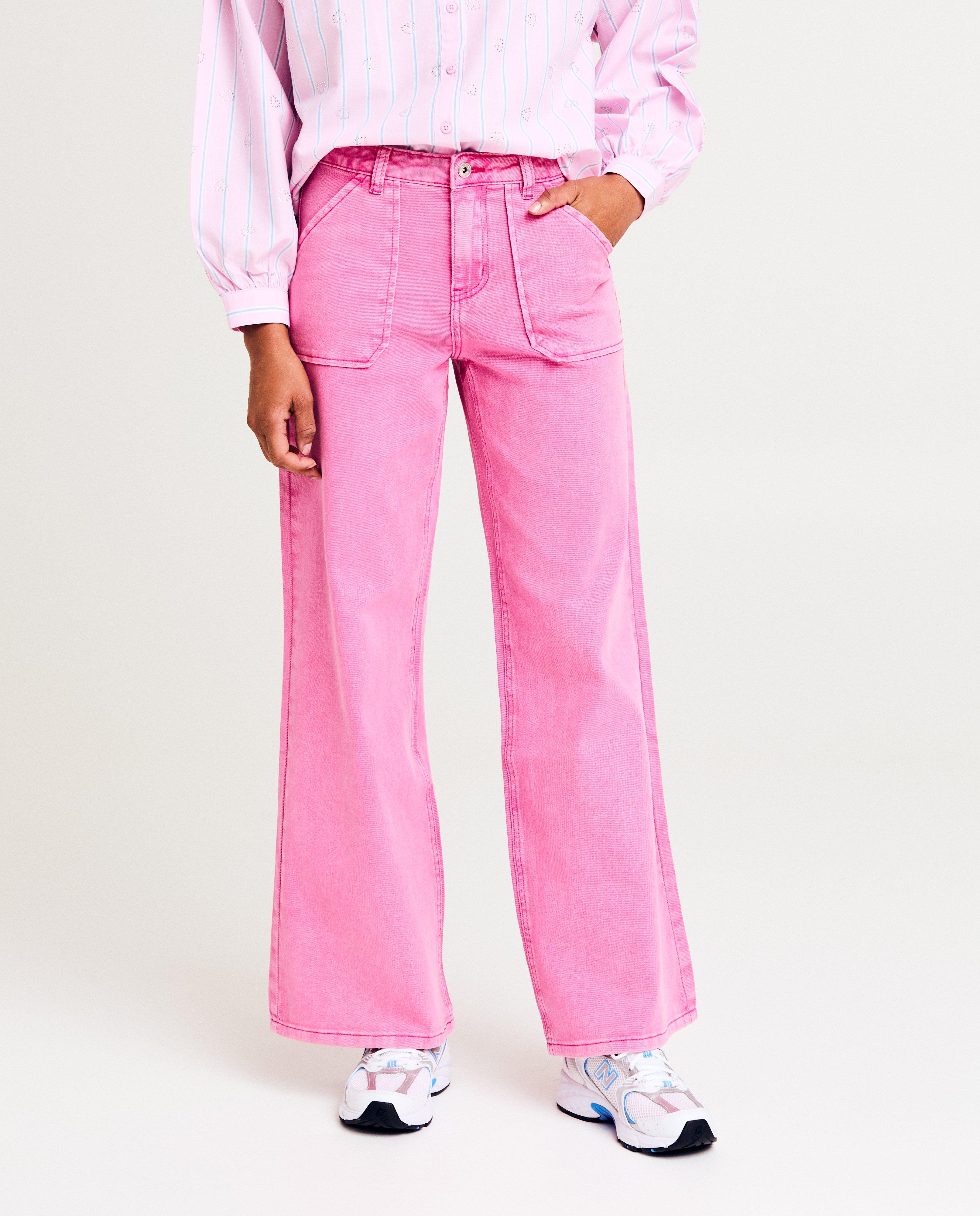 Broeken - Roze jeans, flared fit