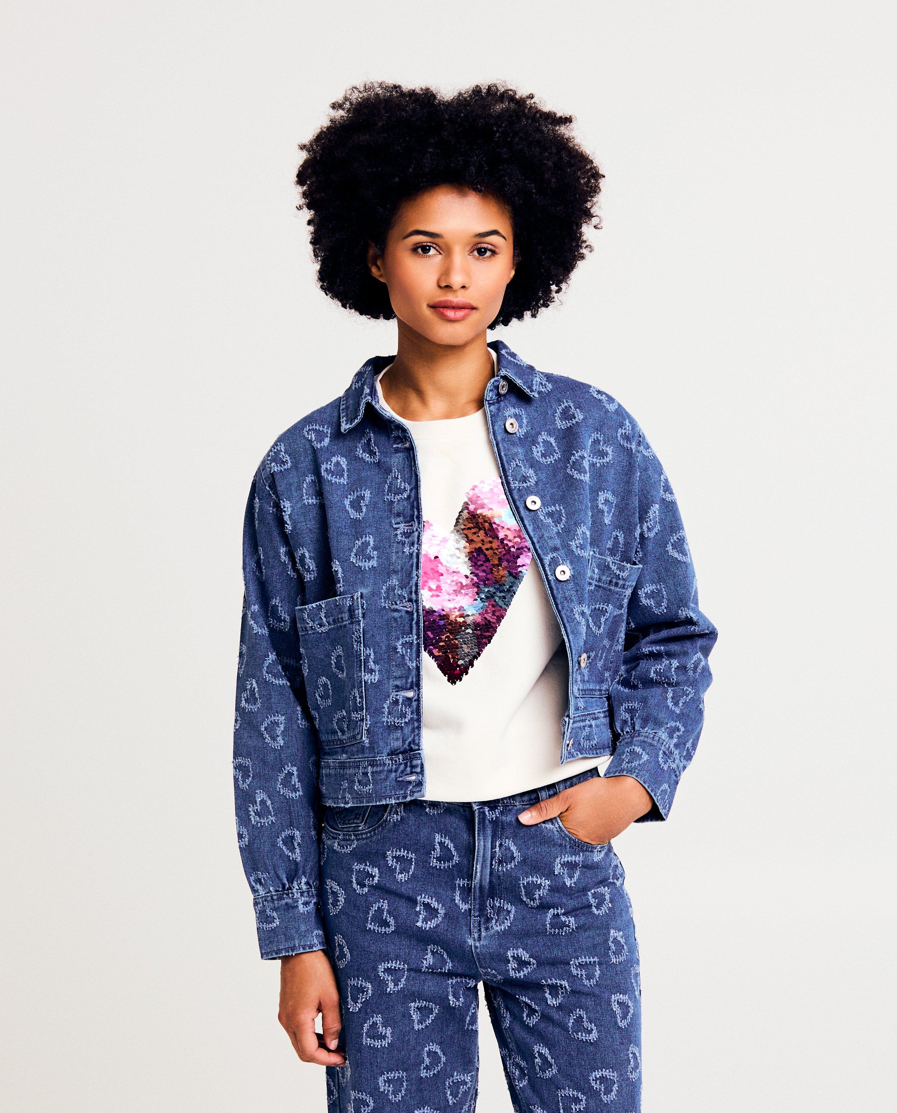 Hemden - Blauw jeansvest met hartjespatroon
