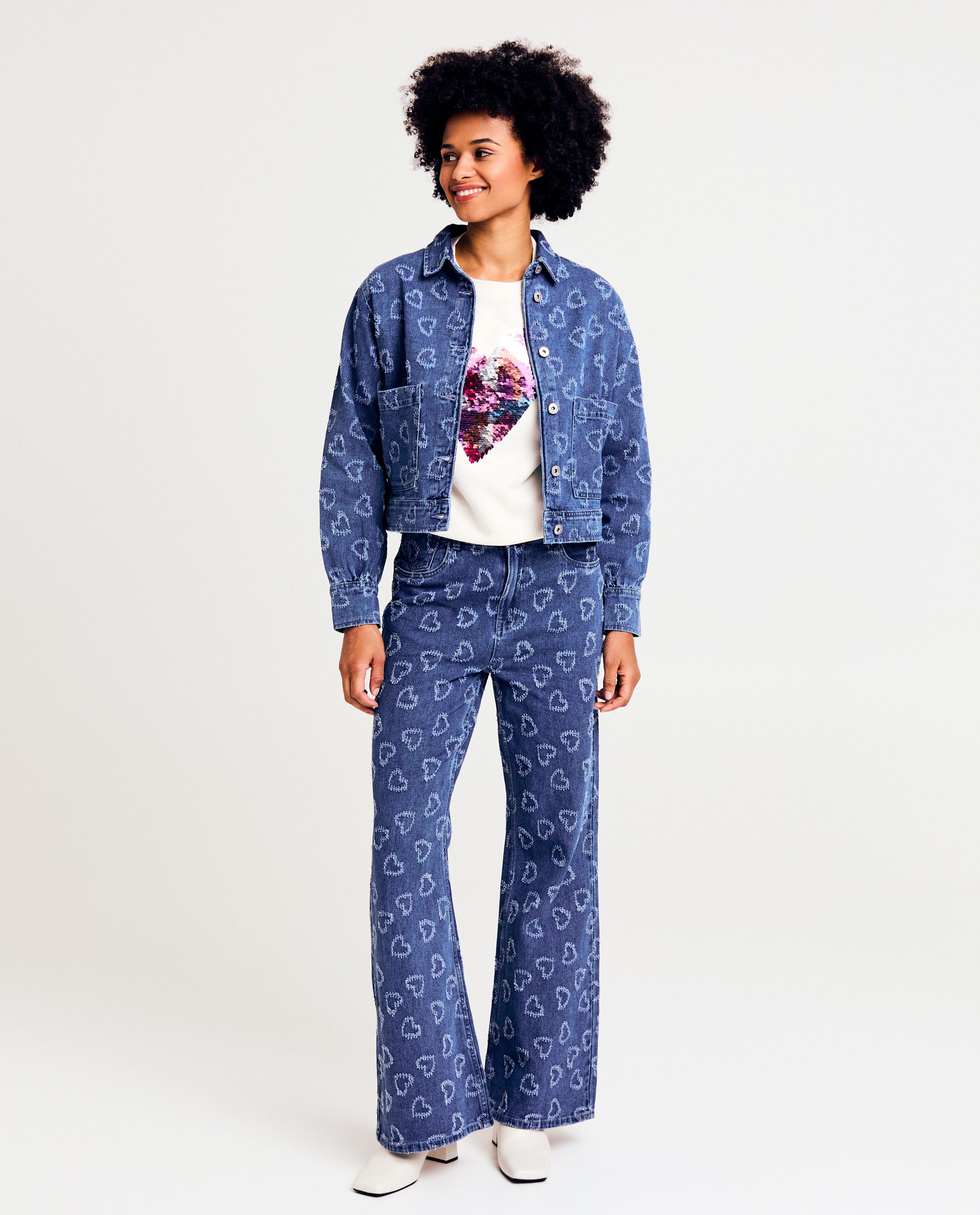 Hemden - Blauw jeansvest met hartjespatroon