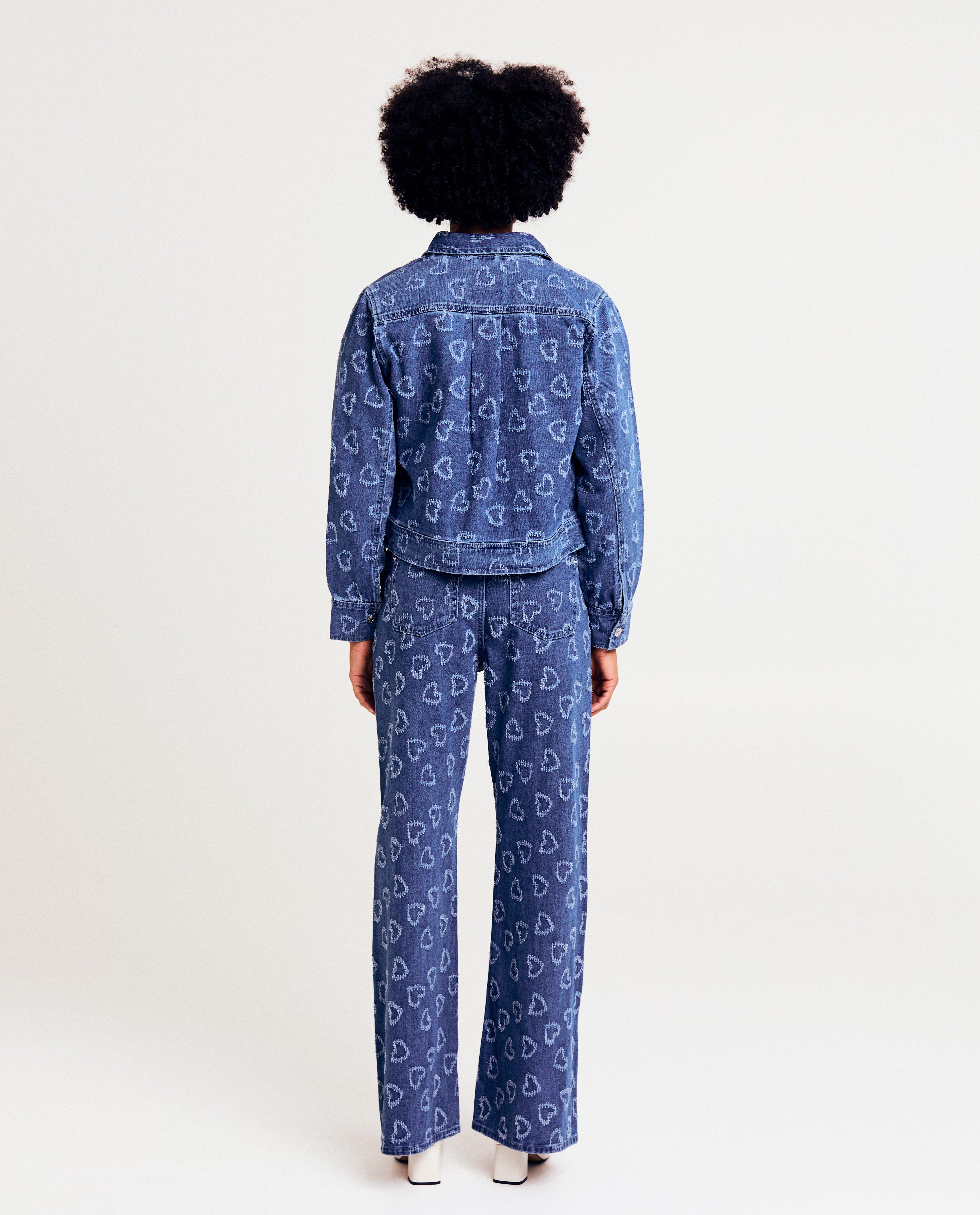 Hemden - Blauw jeansvest met hartjespatroon