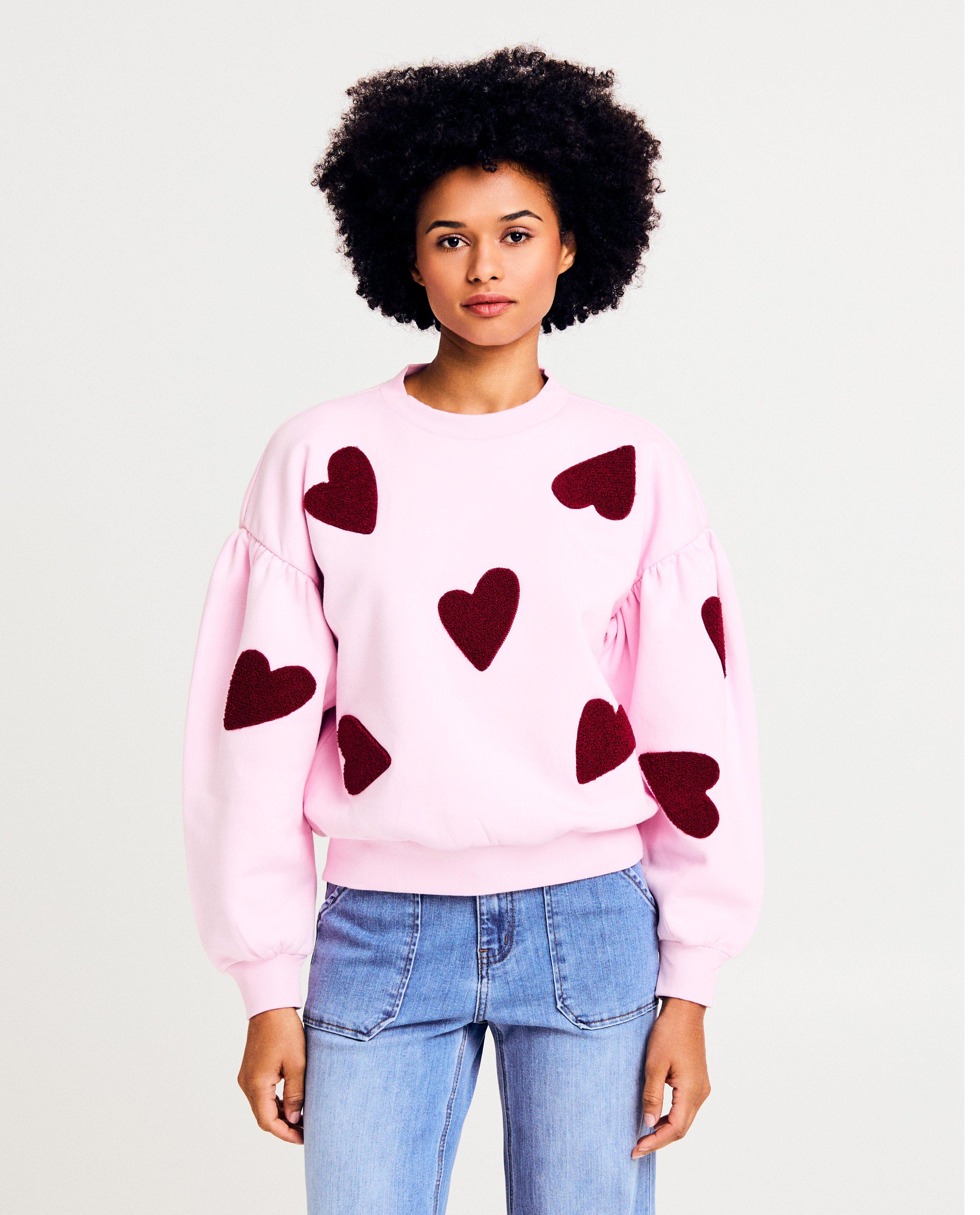 Sweaters - Sweater met bouclé hartjes