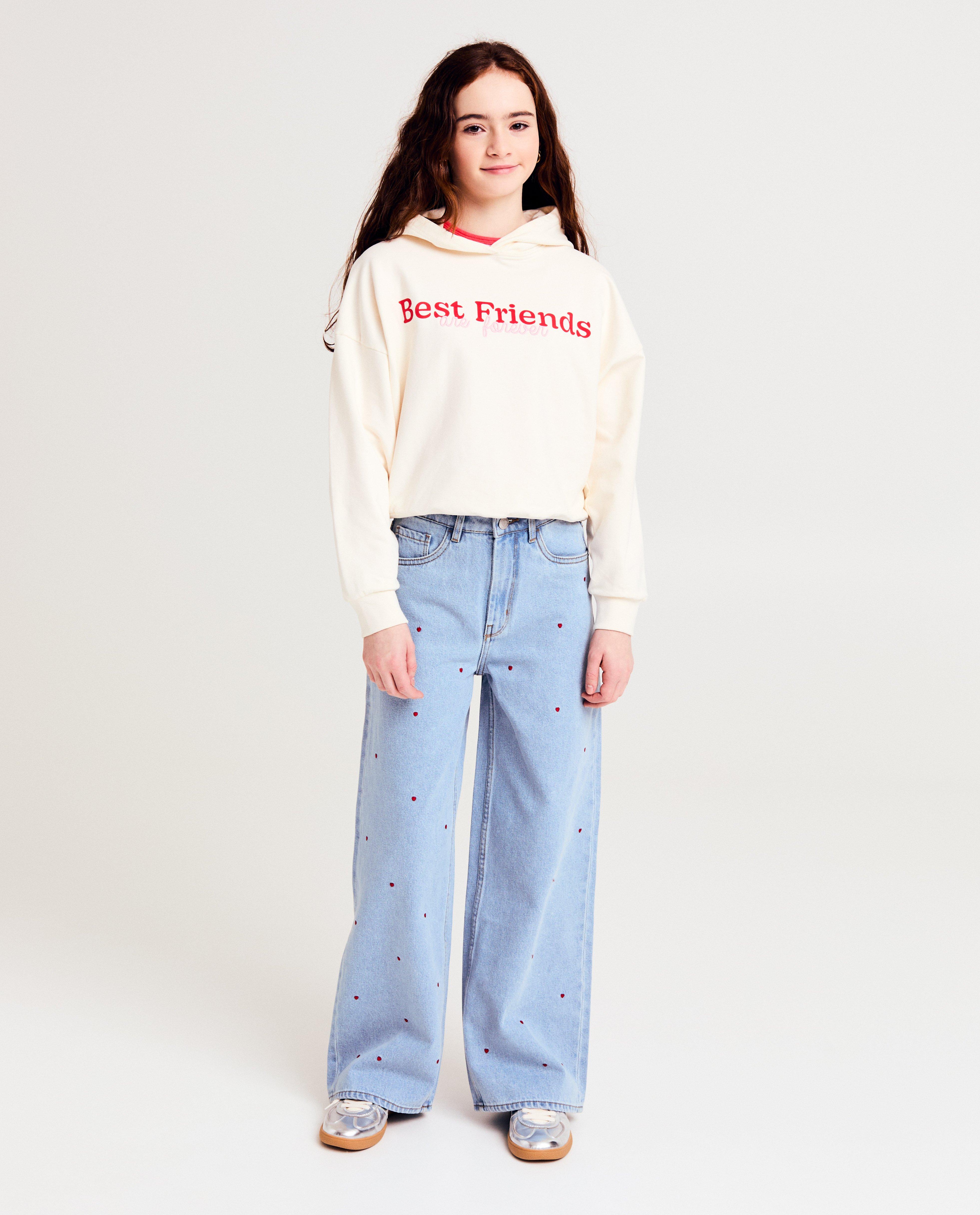 Jeans met geborduurde hartjes, wide fit - null - Fish & Chips