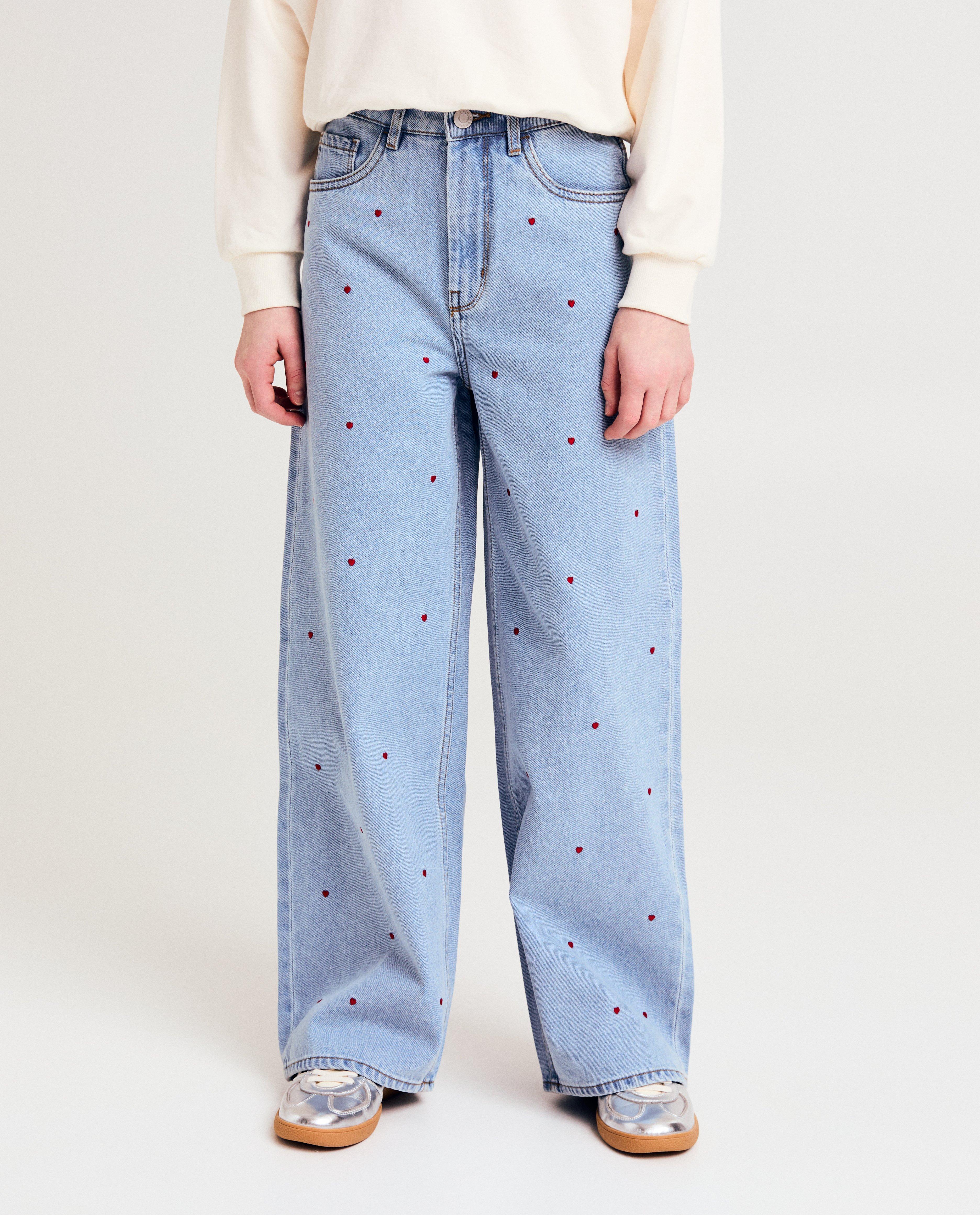 Jeans - Jeans met geborduurde hartjes, wide fit