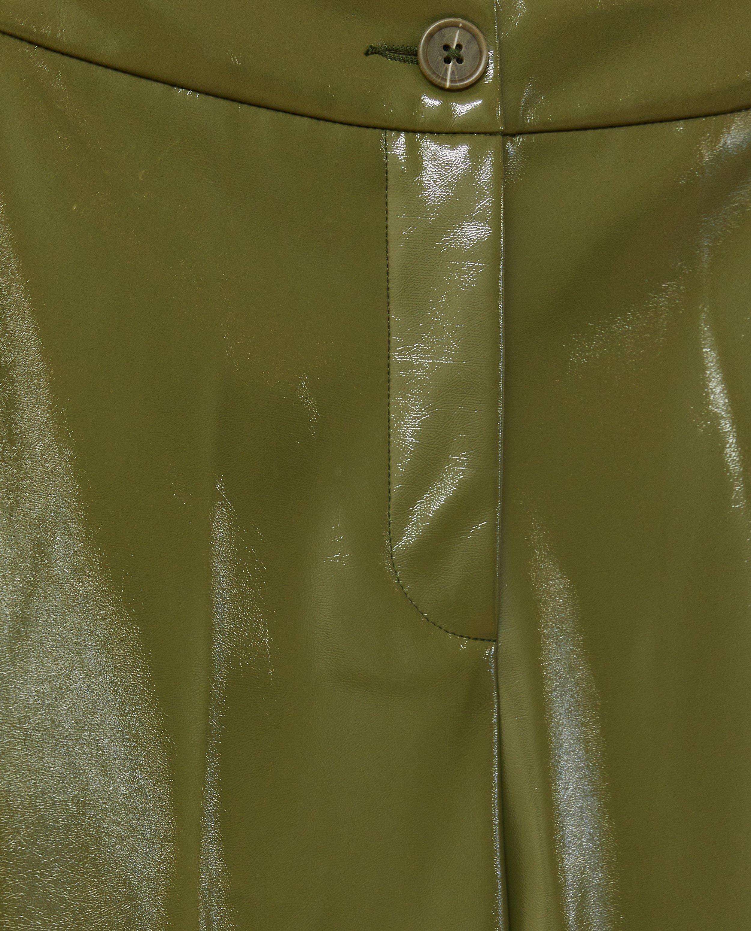 Broeken - Donkergroene laqué broek, cropped fit