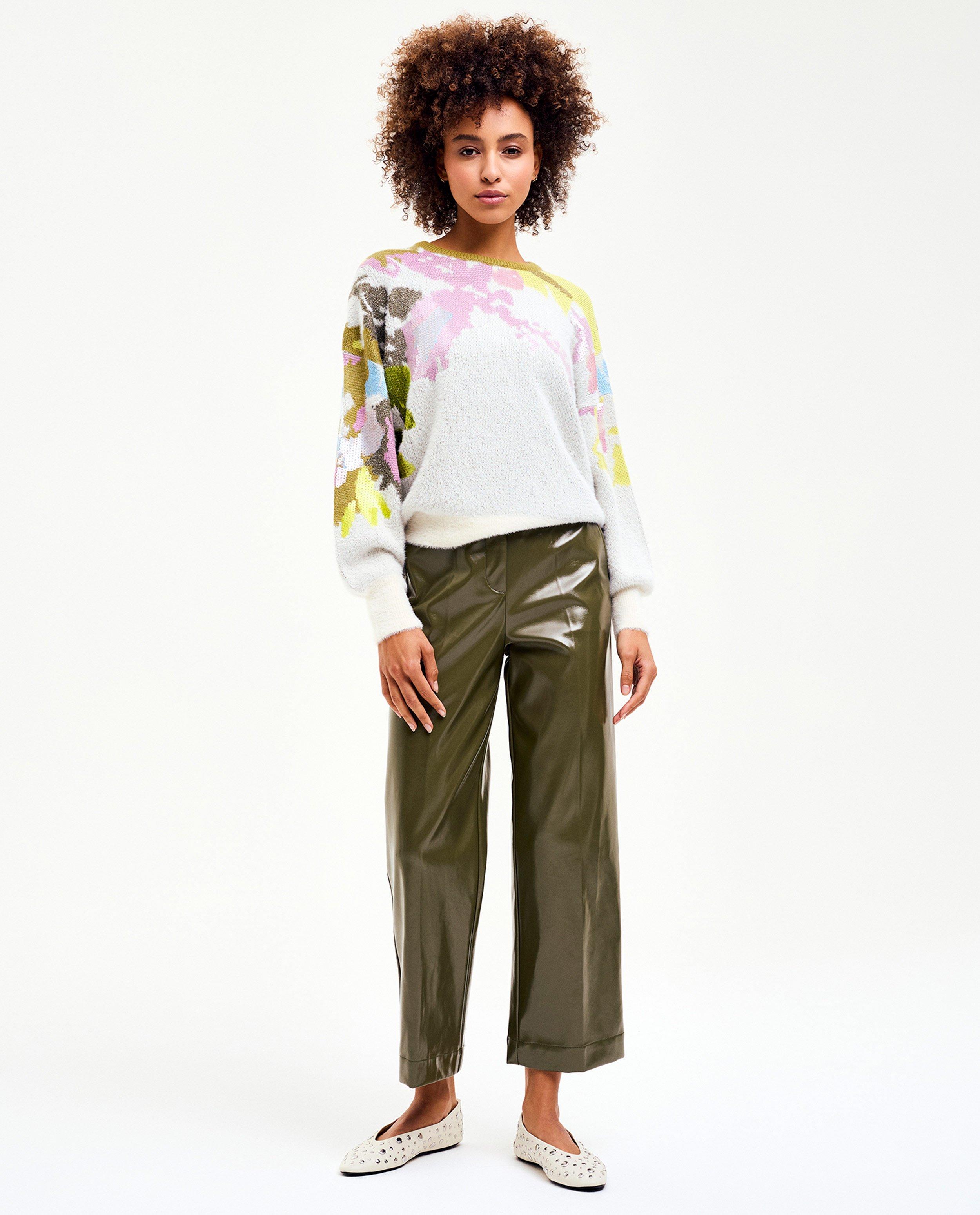 Donkergroene laqué broek, cropped fit - null - CKS Dames