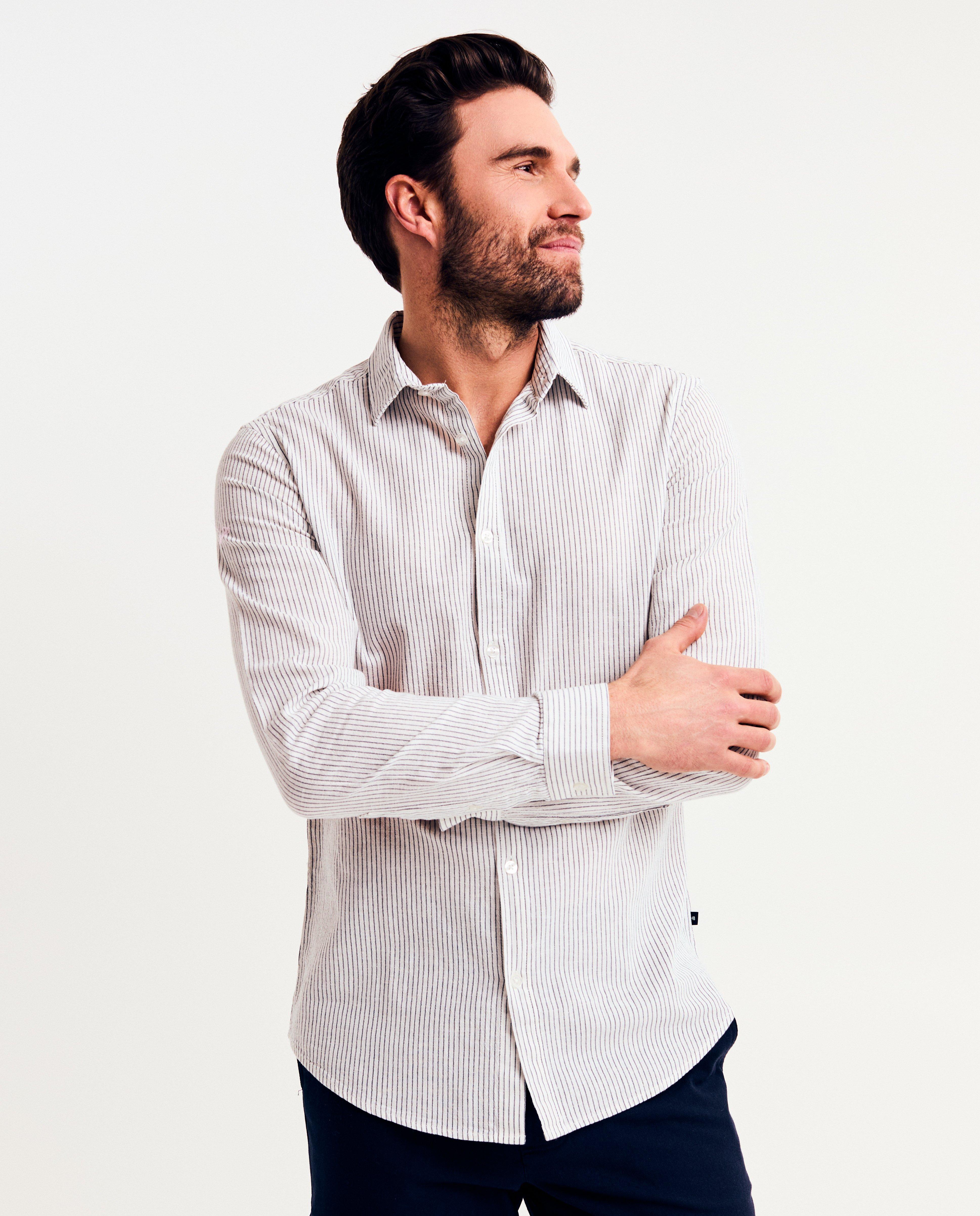 Gestreept hemd met linnen, slim fit - null - Hampton Bays