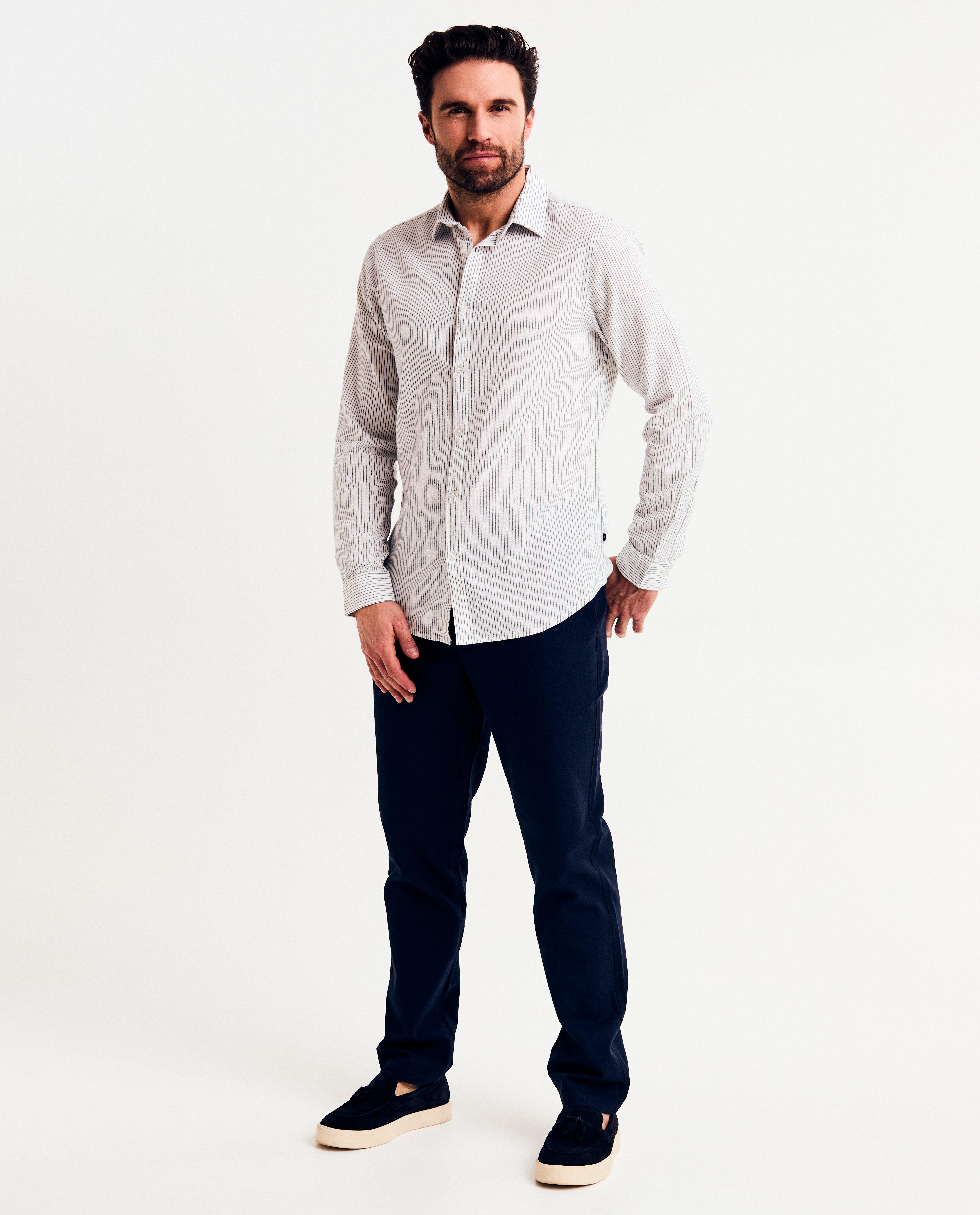Hemden - Gestreept hemd met linnen, slim fit