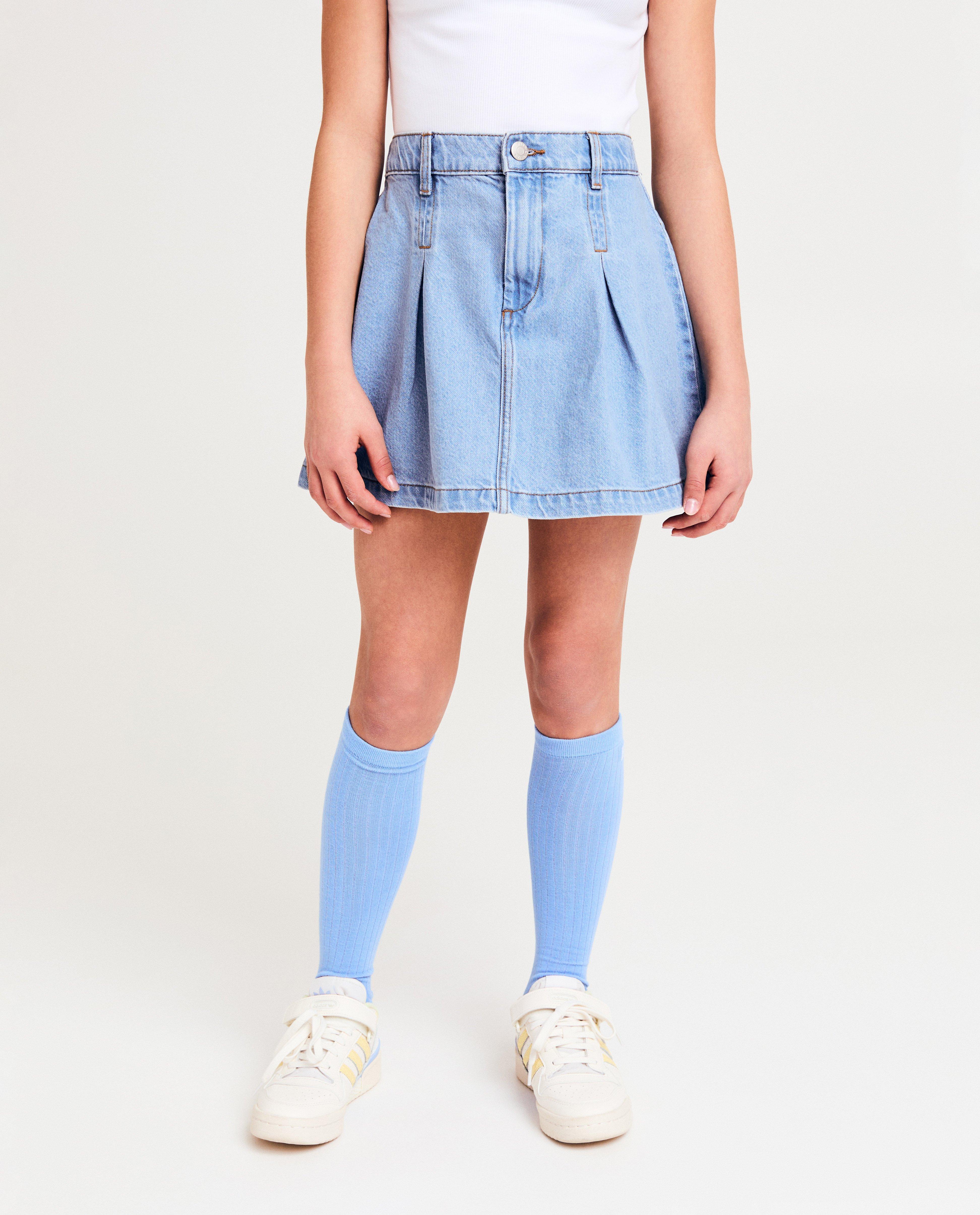 Rokken - Blauwe jeansrok met plooien