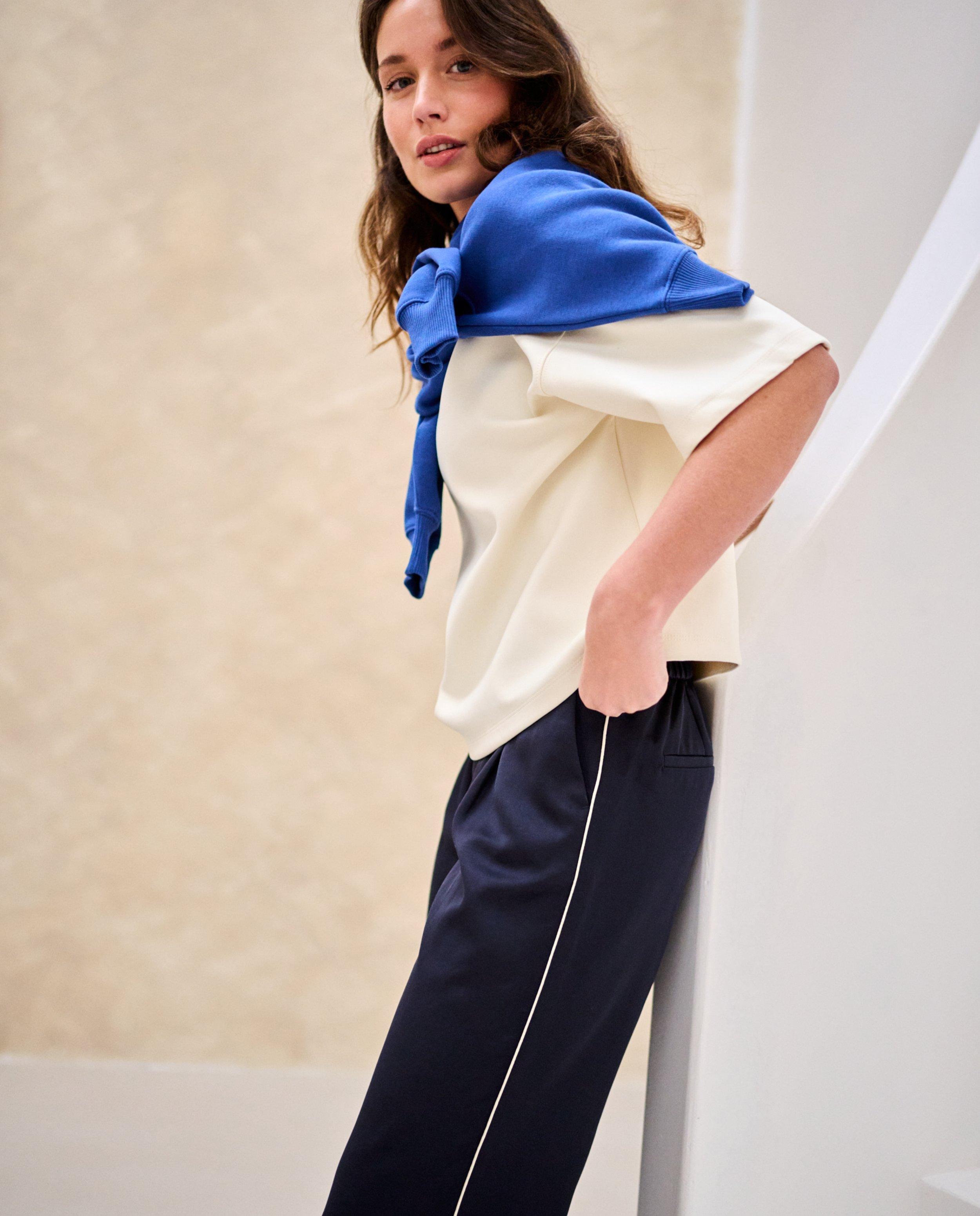 Broeken - Broek met sierbiezen, wide leg fit