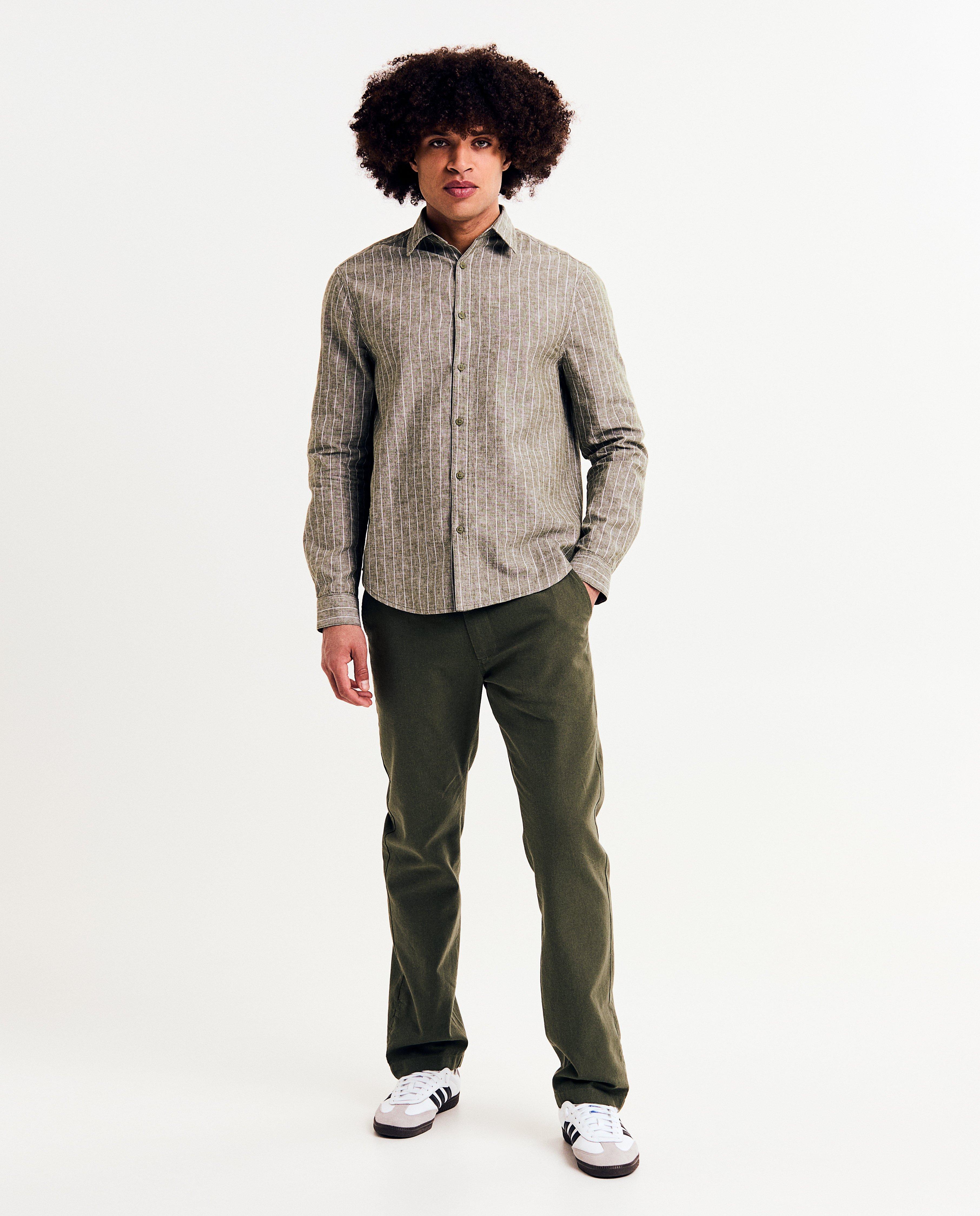 Broek met linnen, straight fit