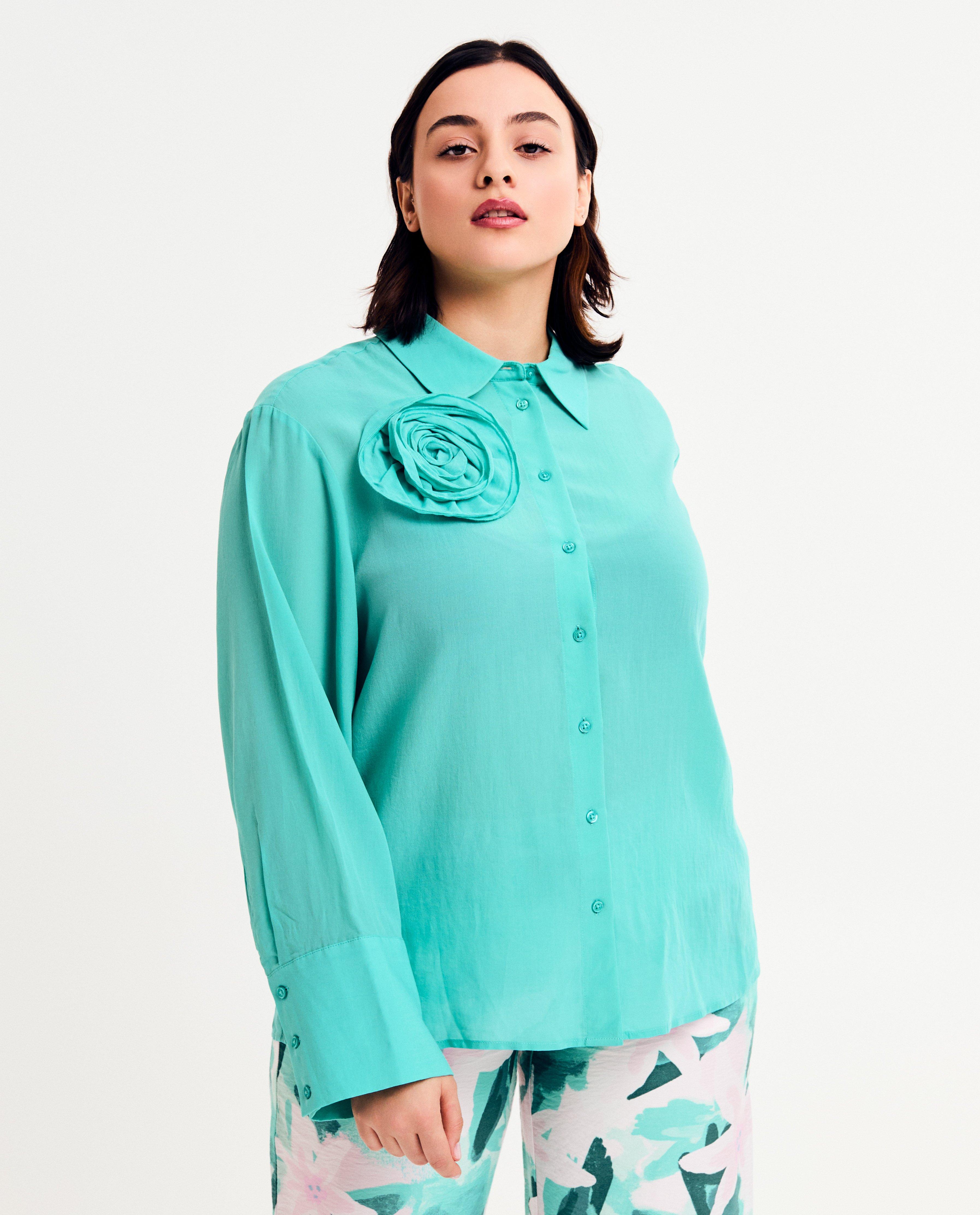 Turquoise blouse met bloem - null - Sora