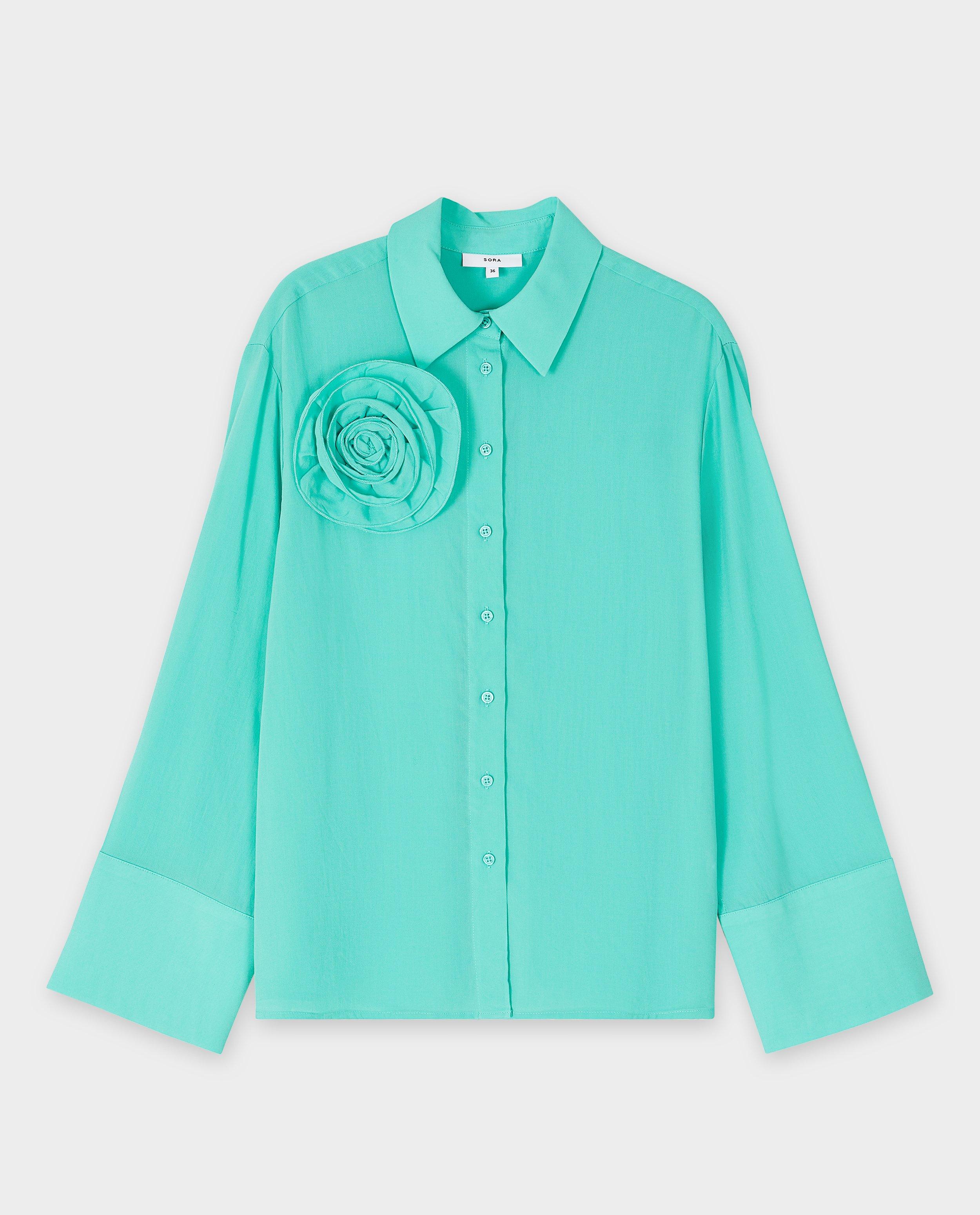Hemden - Turquoise blouse met bloem