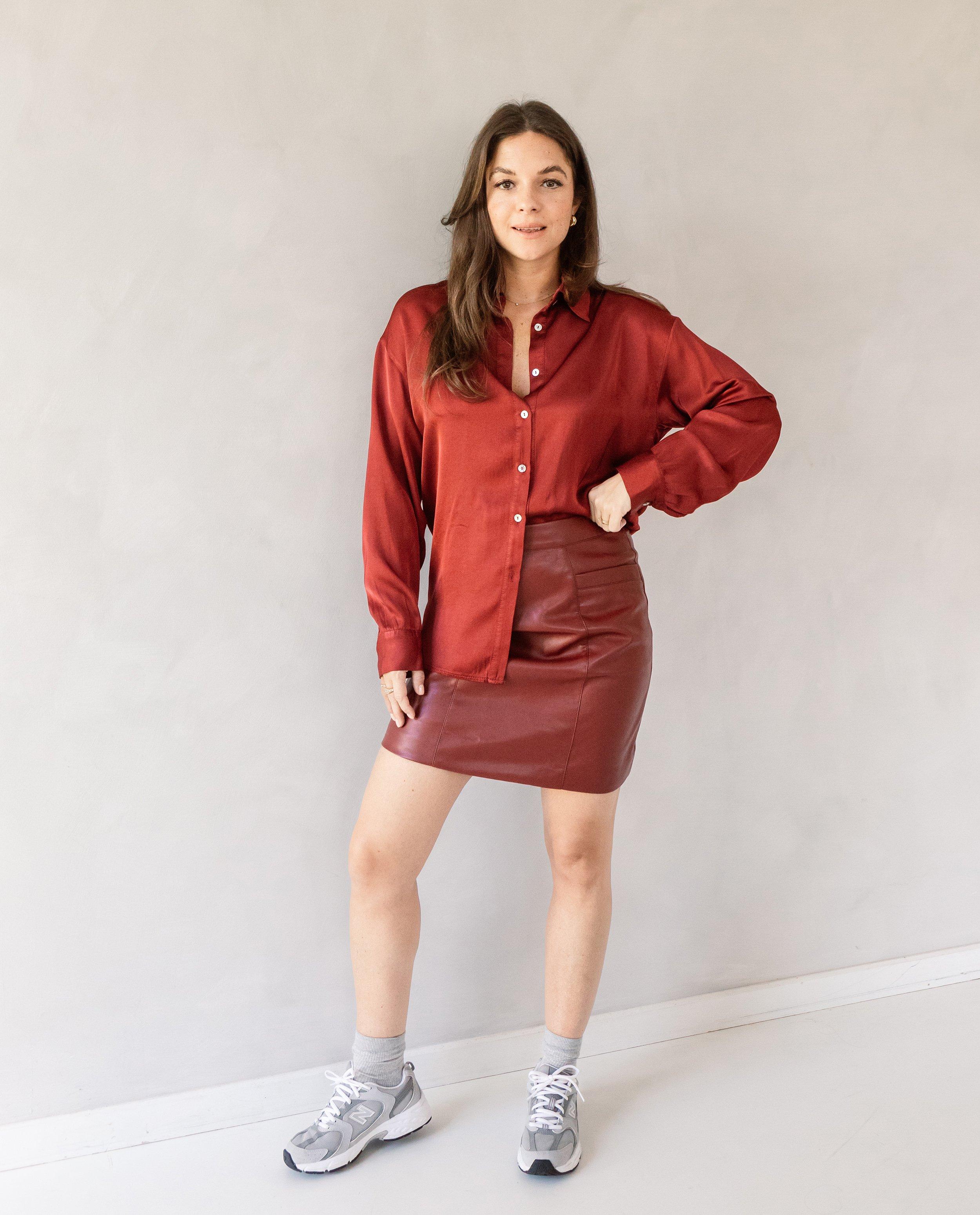 Rode rok van faux leather, Selected by Nanja - Product Detail - donkerrood - afbeelding nummer 2