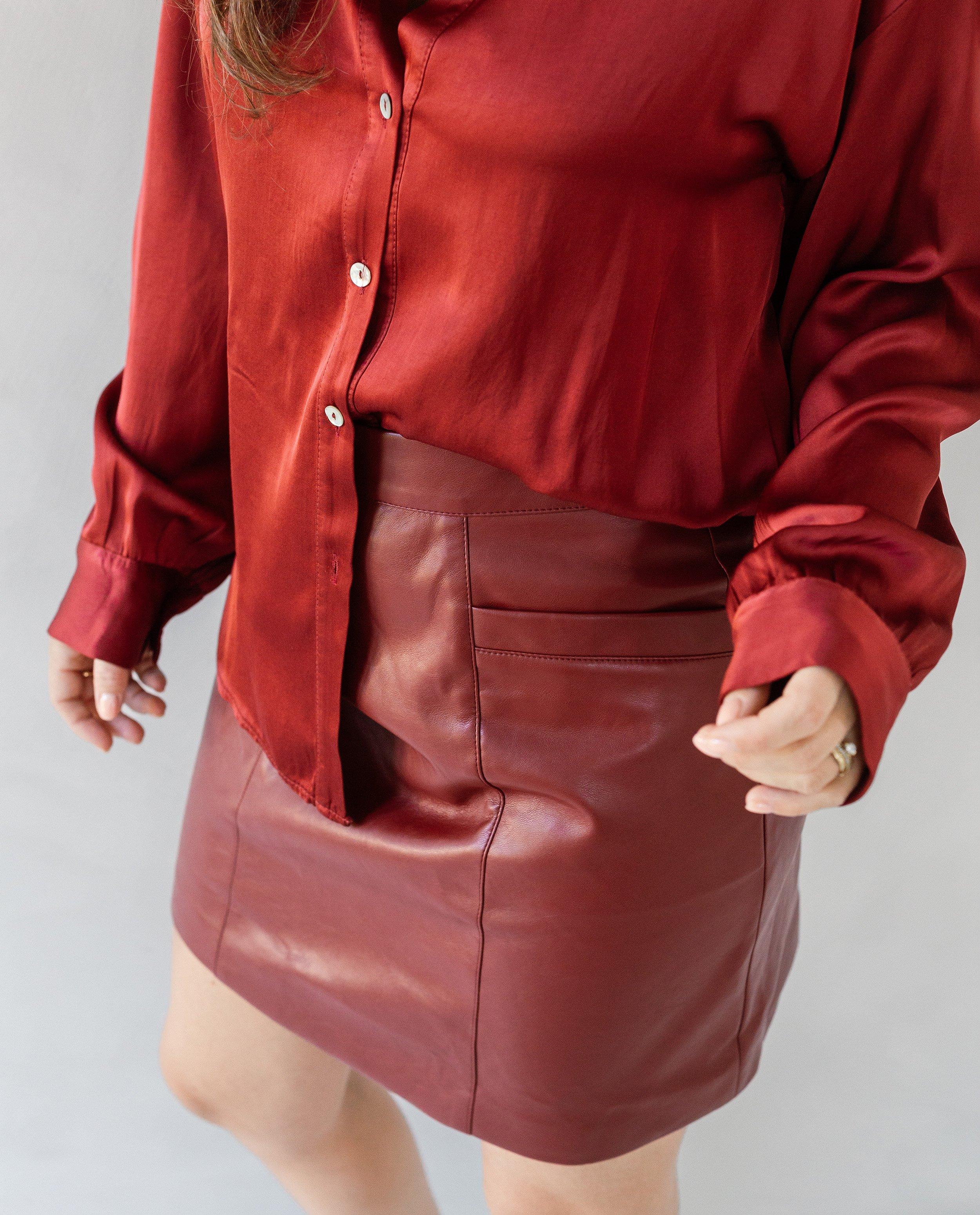 Rode rok van faux leather, Selected by Nanja - Product Detail - donkerrood - afbeelding nummer 3