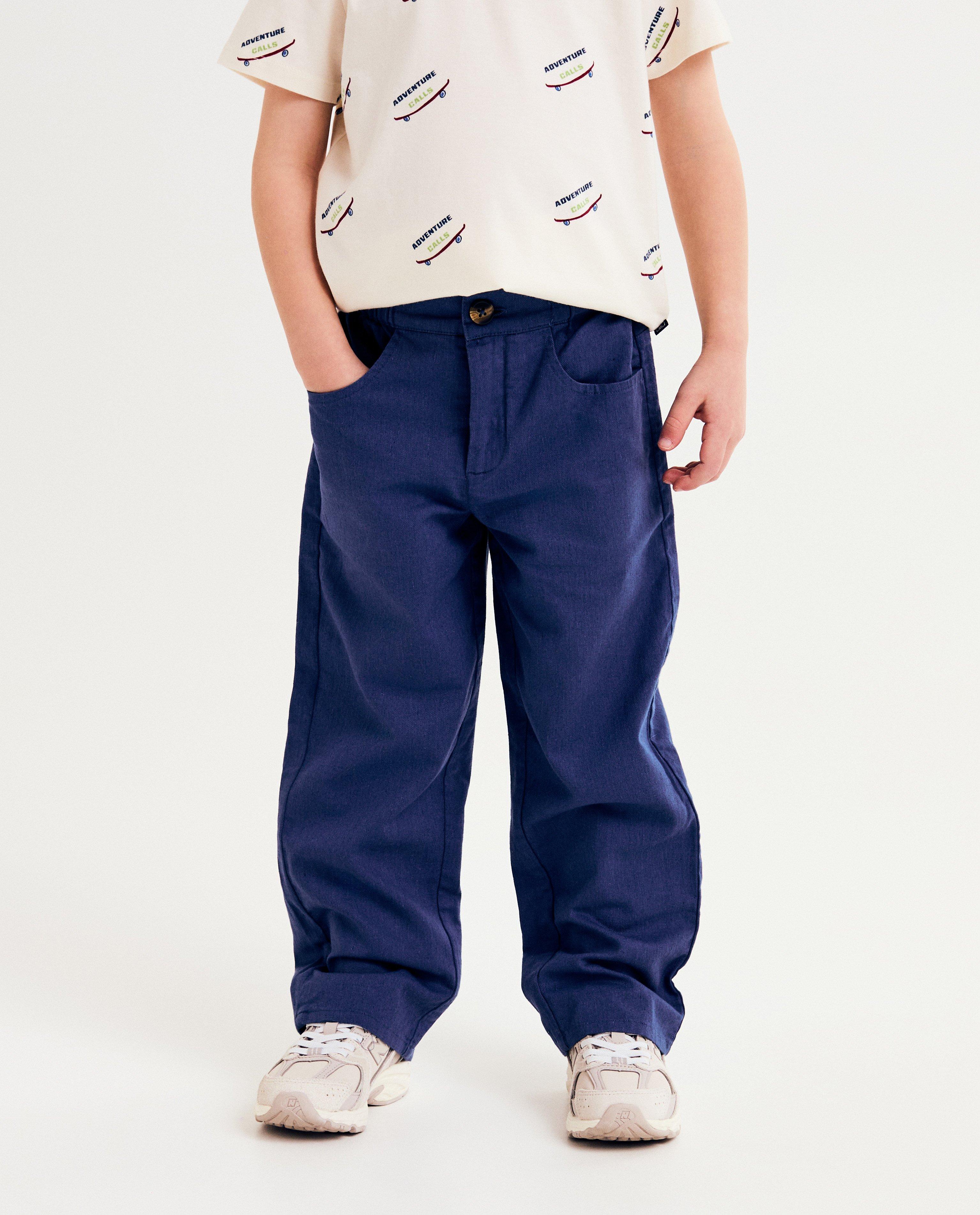 Broeken - Blauwe broek met linnen, loose fit