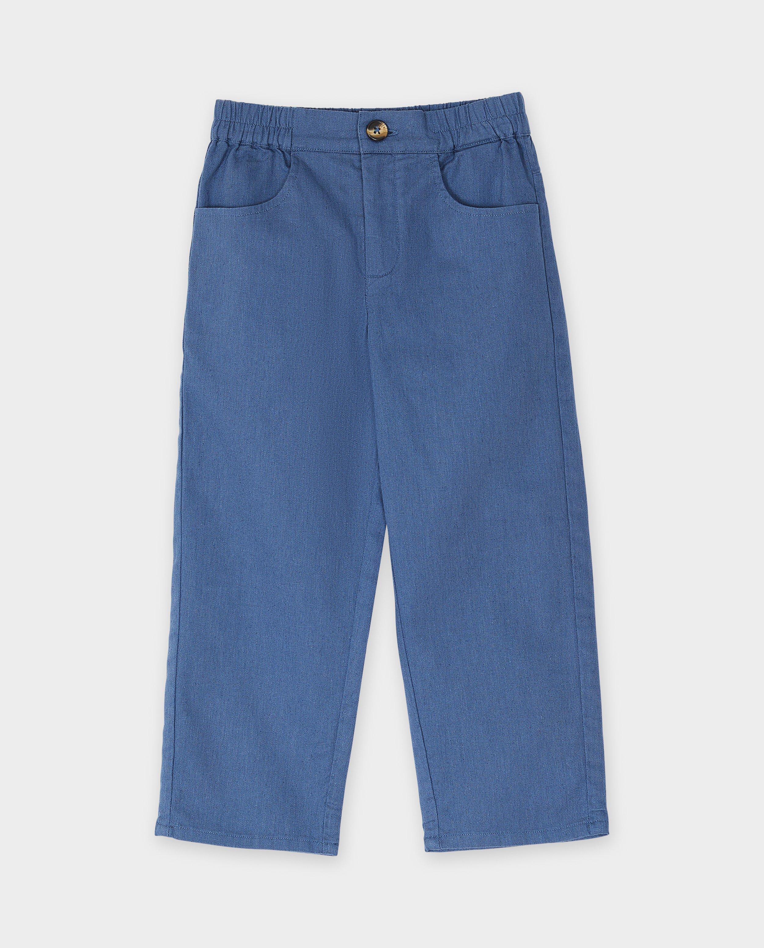 Broeken - Blauwe broek met linnen, loose fit