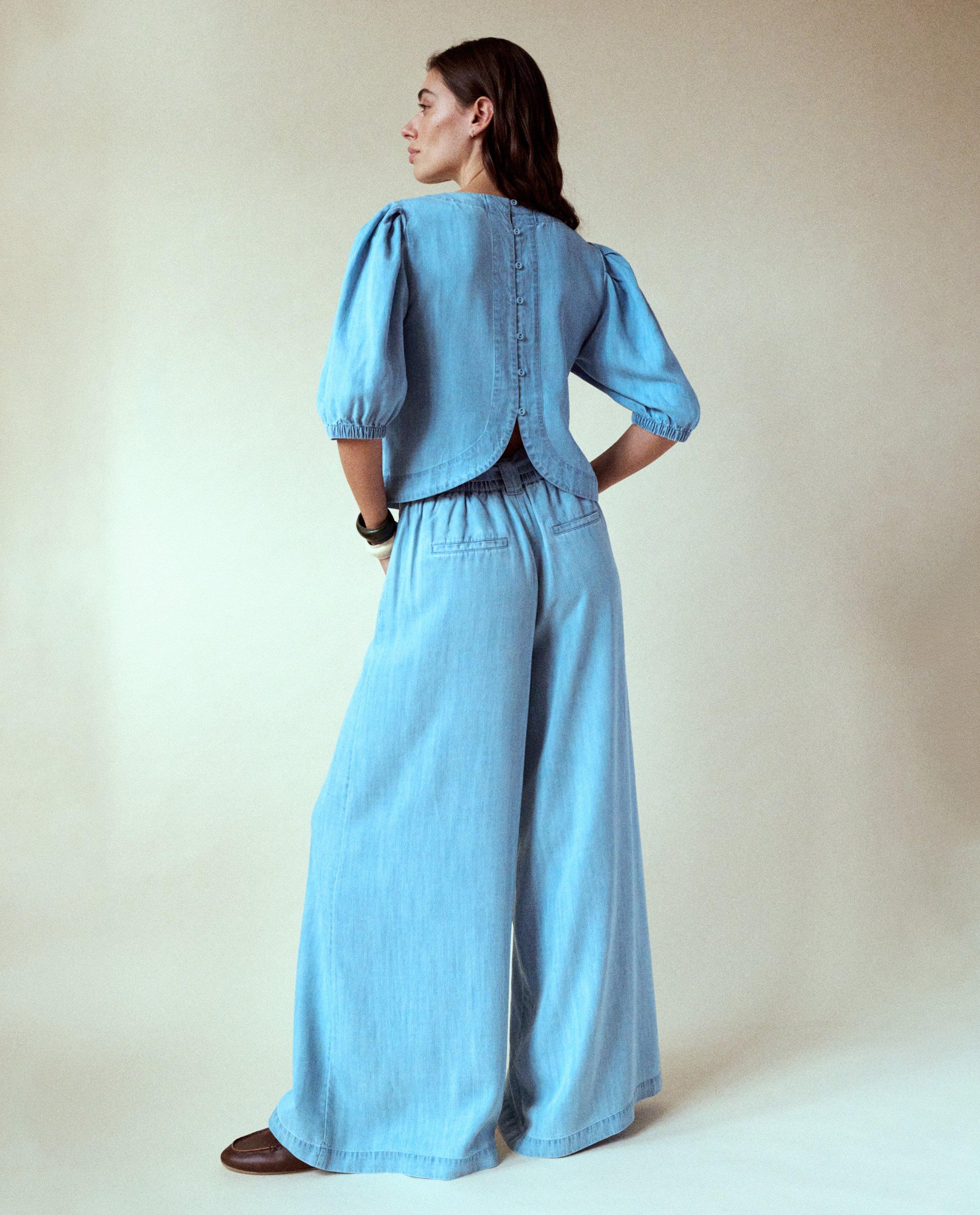 Broeken - Blauwe broek, wide leg fit