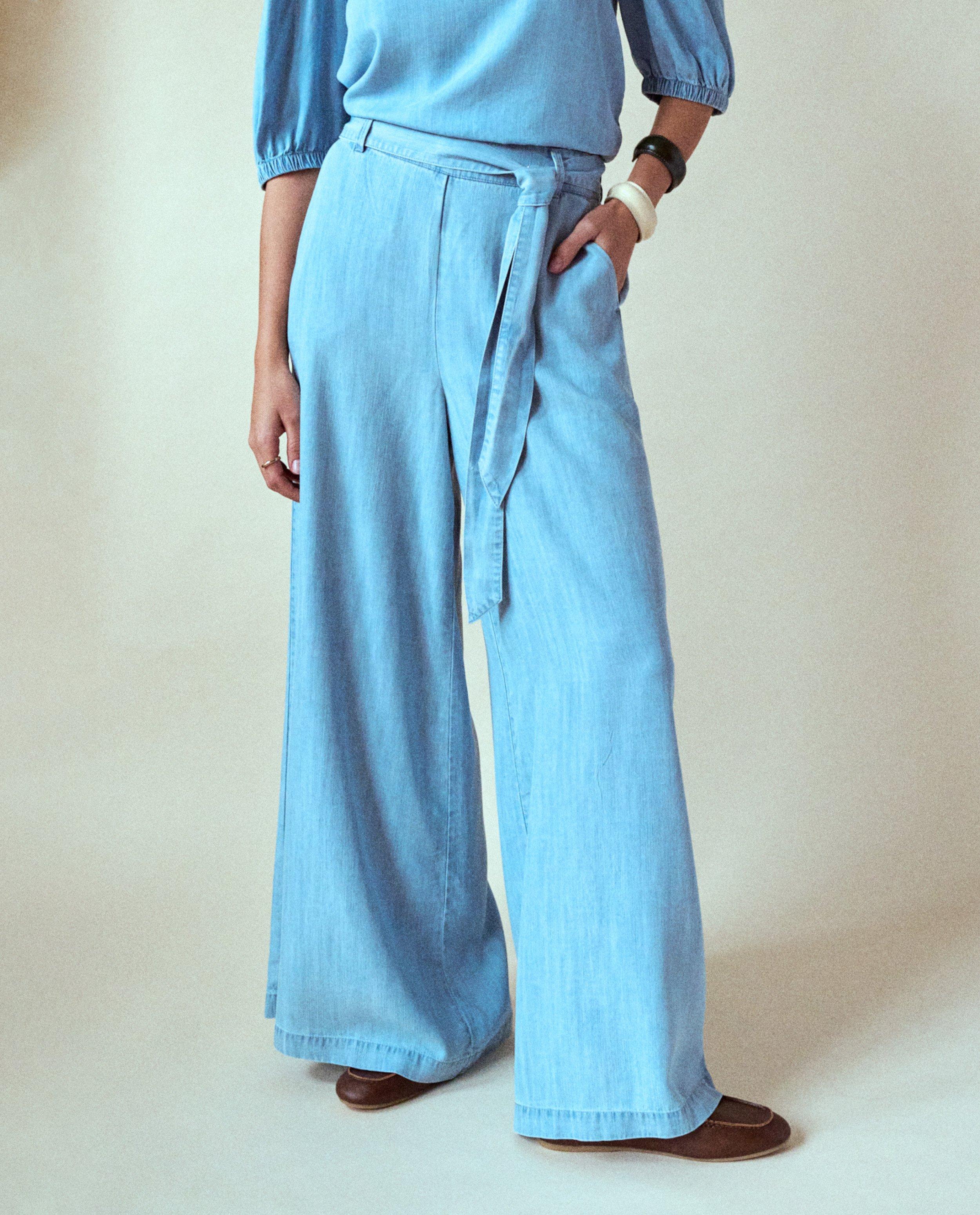 Broeken - Blauwe broek, wide leg fit