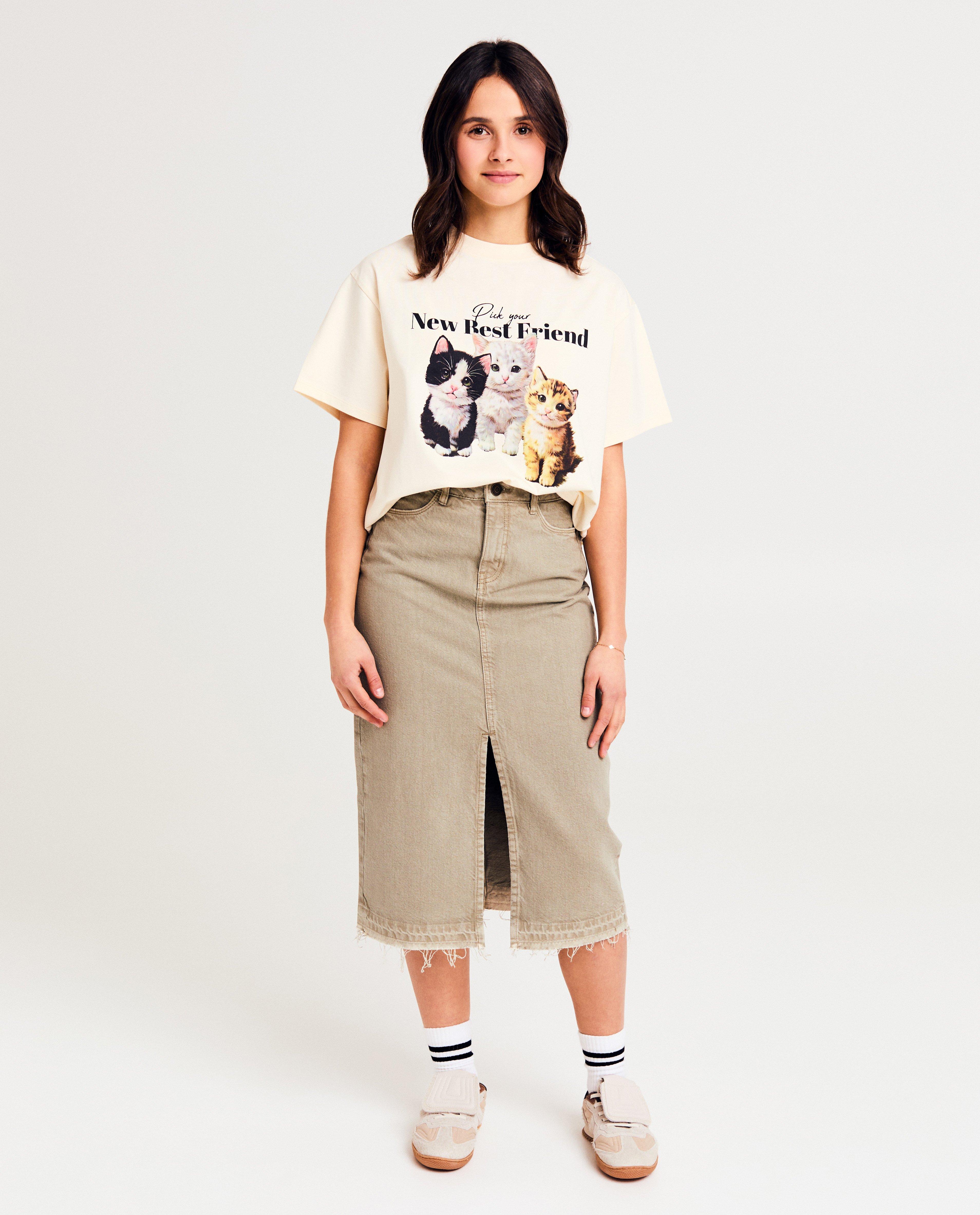 Groene jeansrok met rafels - null - Groggy