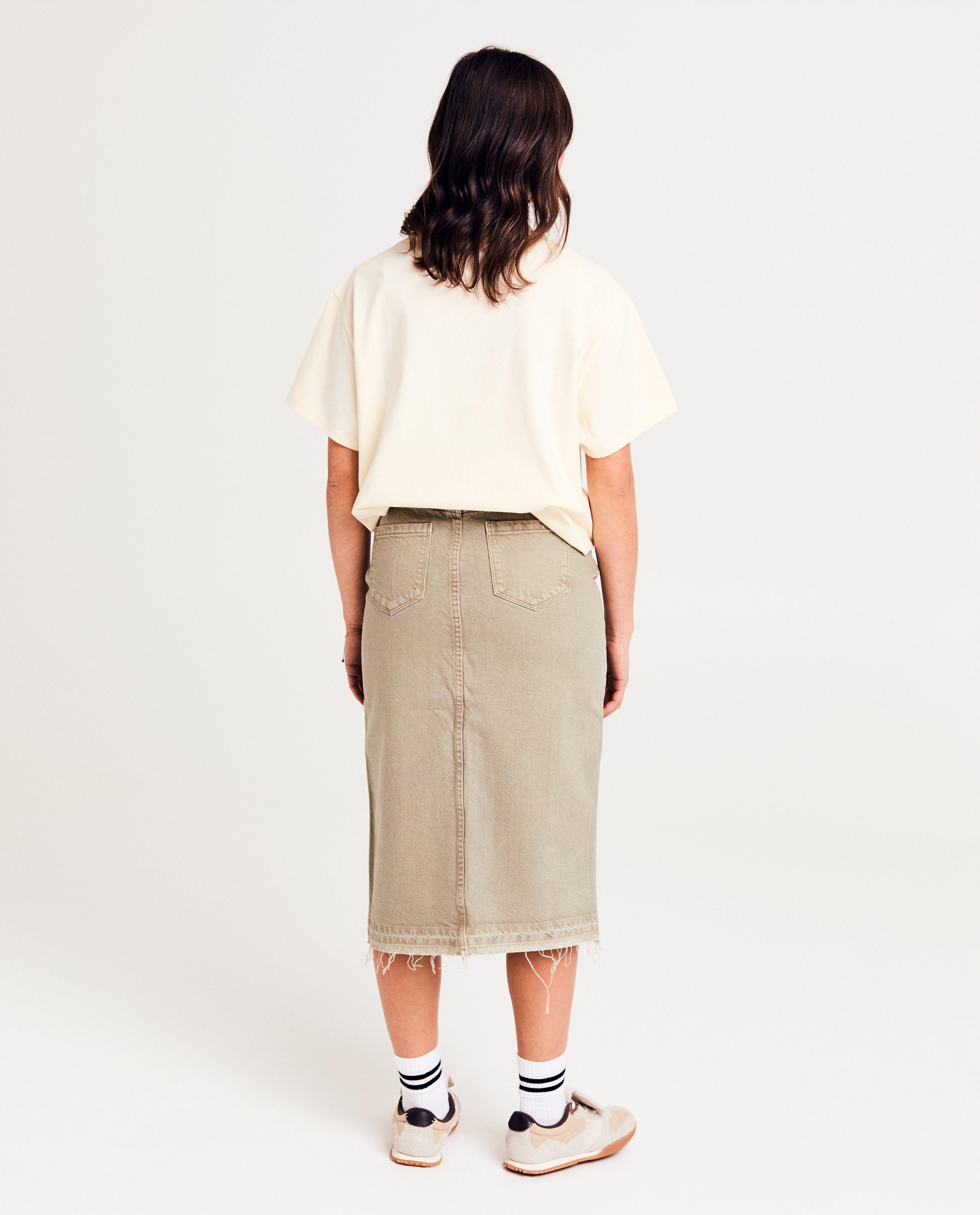 Rokken - Groene jeansrok met rafels
