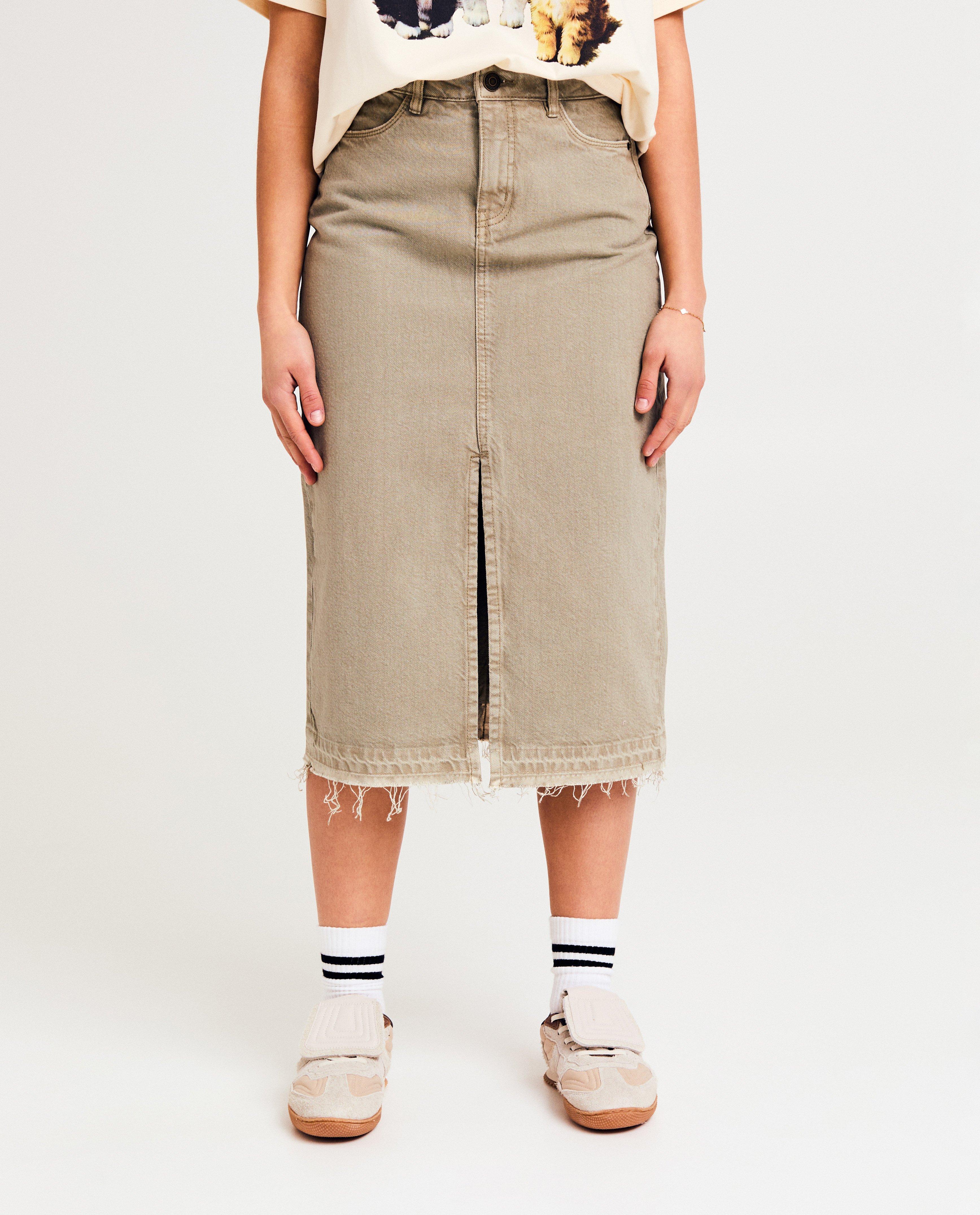 Rokken - Groene jeansrok met rafels
