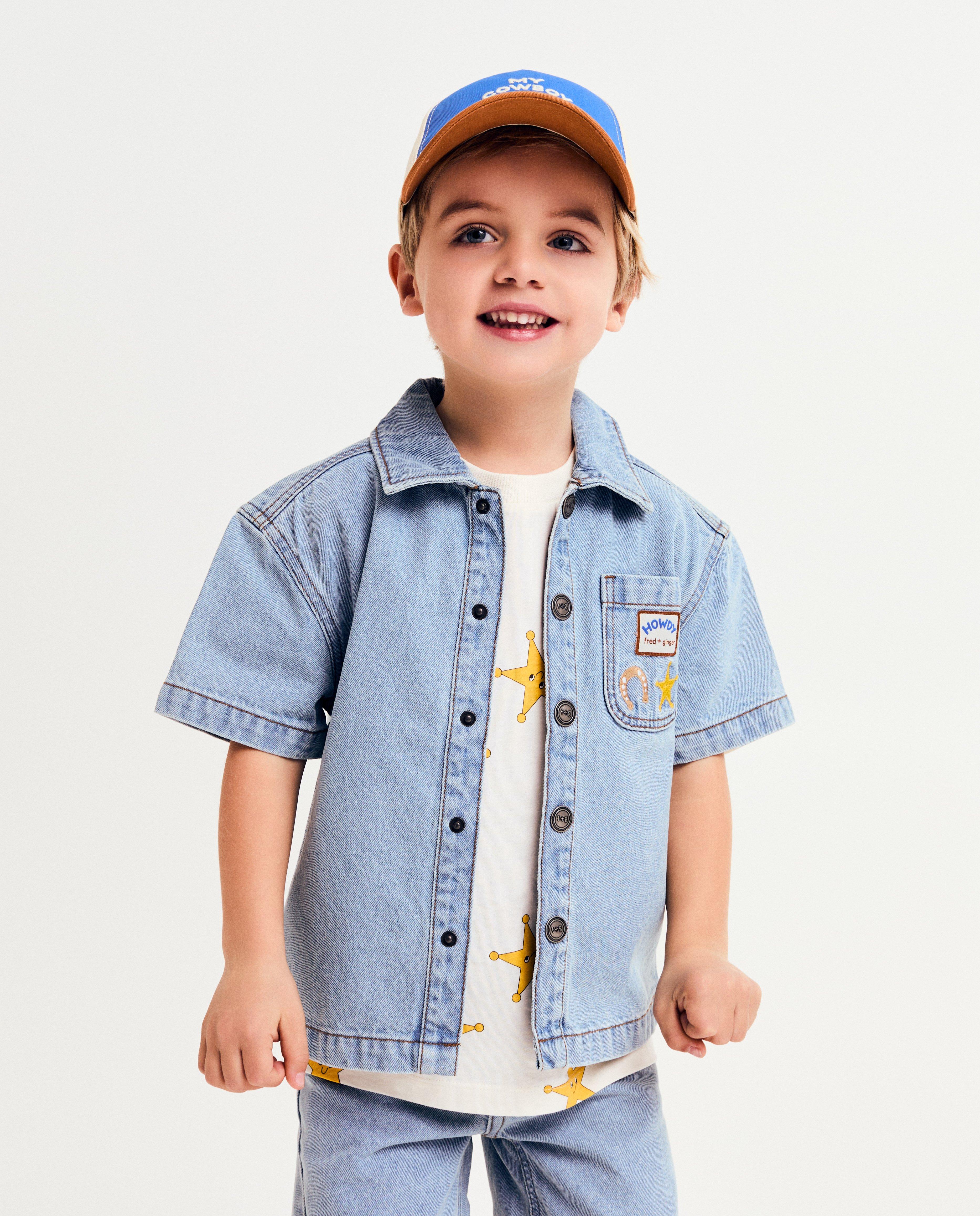 Chemise bleue en jeans, unisexe, 92-128 - D&eacute;tails du produit - bleu clair - image num&eacute;ro 2