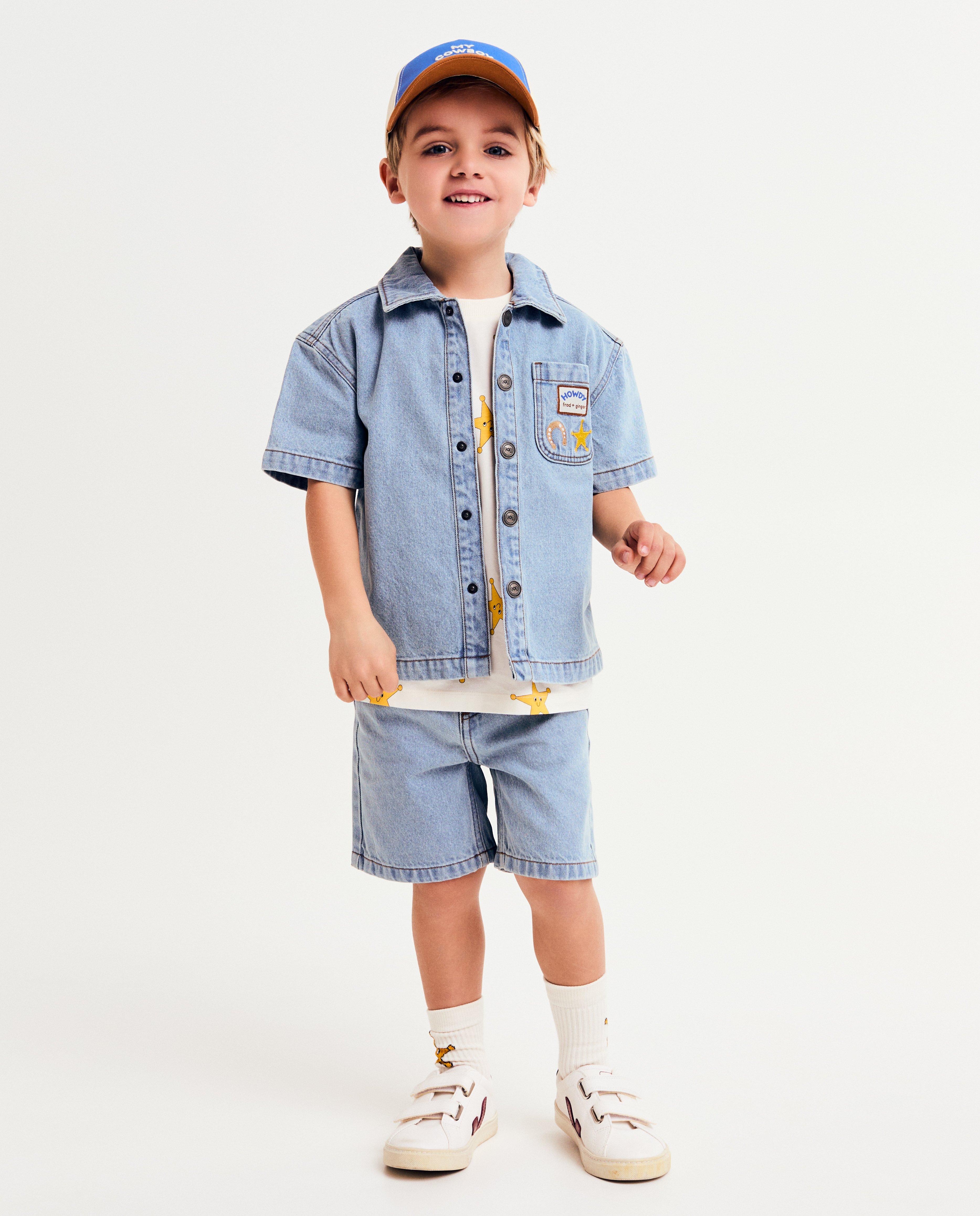 Chemise bleue en jeans, unisexe, 92-128 - D&eacute;tails du produit - bleu clair - image num&eacute;ro 3