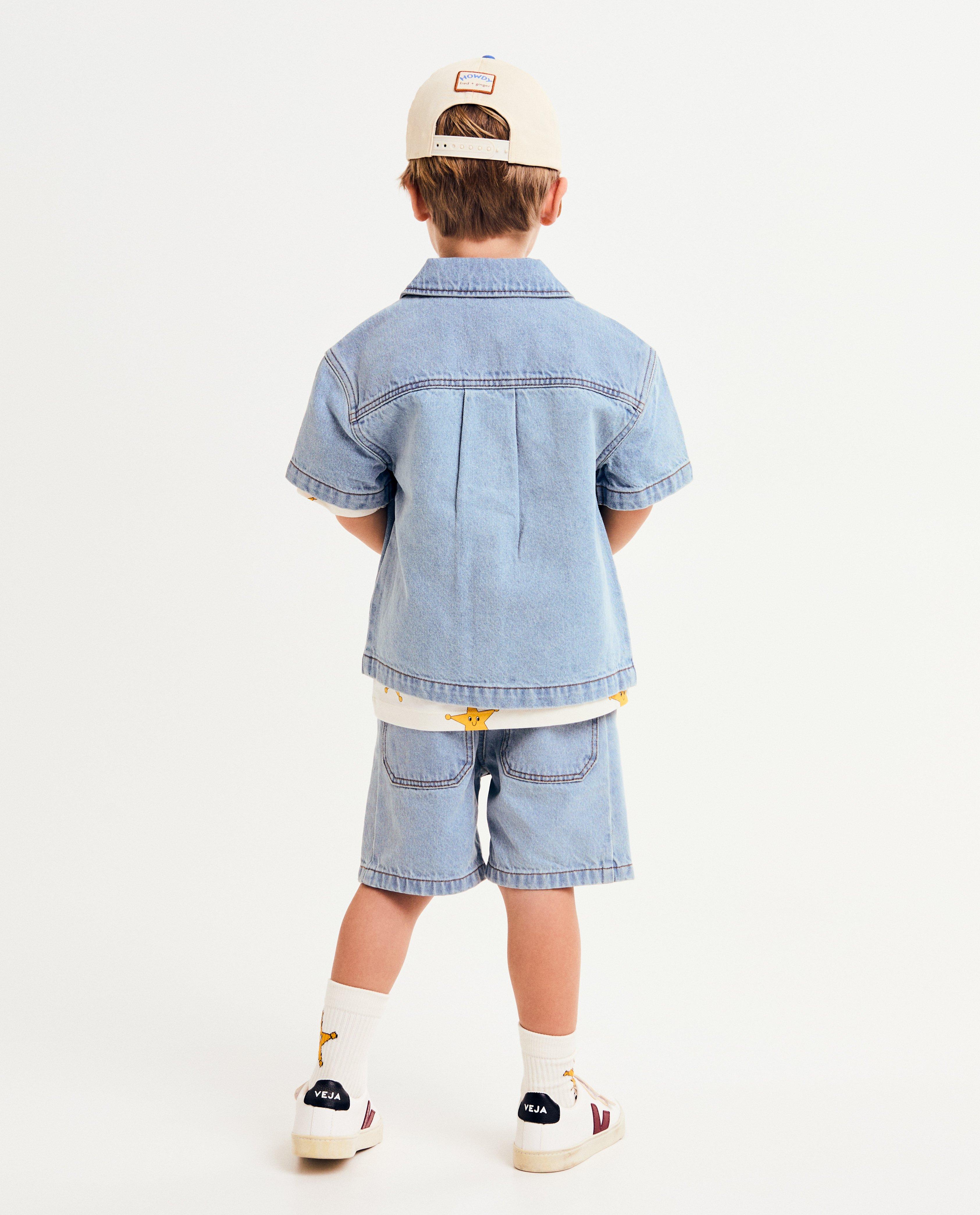 Chemise bleue en jeans, unisexe, 92-128 - D&eacute;tails du produit - bleu clair - image num&eacute;ro 4