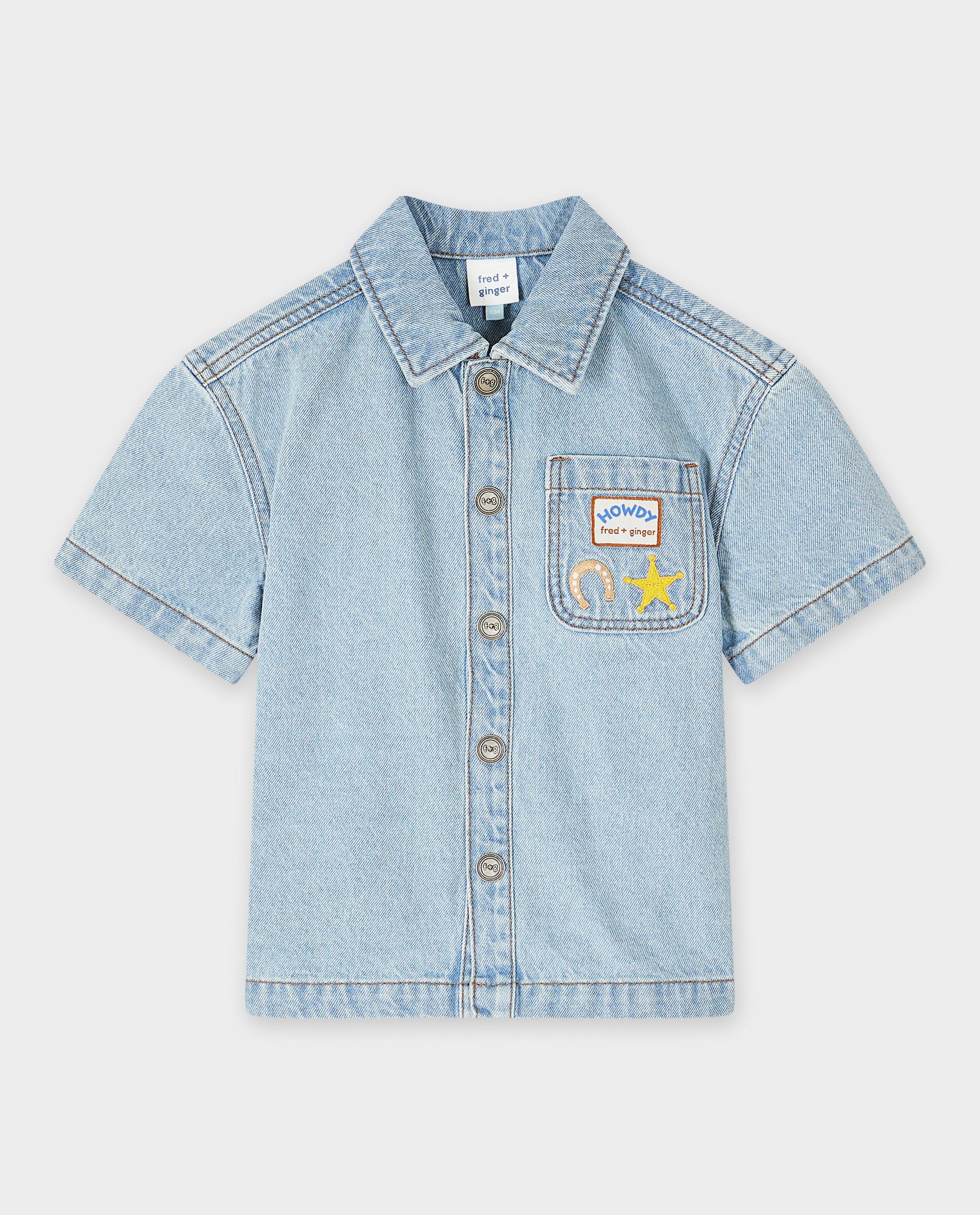 Chemise bleue en jeans, unisexe, 92-128 - D&eacute;tails du produit - bleu clair - image num&eacute;ro 5