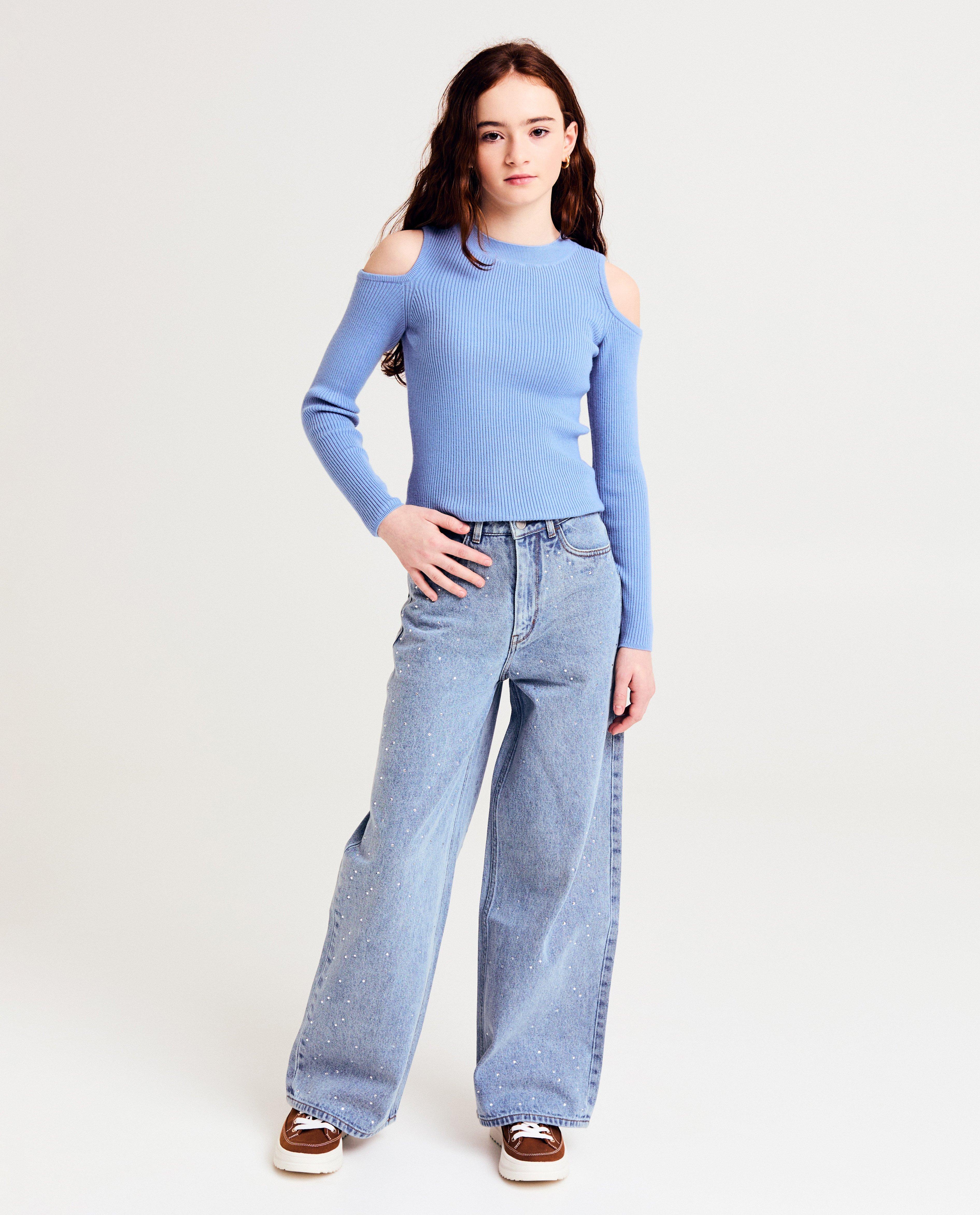 Jeans met strass-steentjes, wide fit, 116-164 - null - Like Me