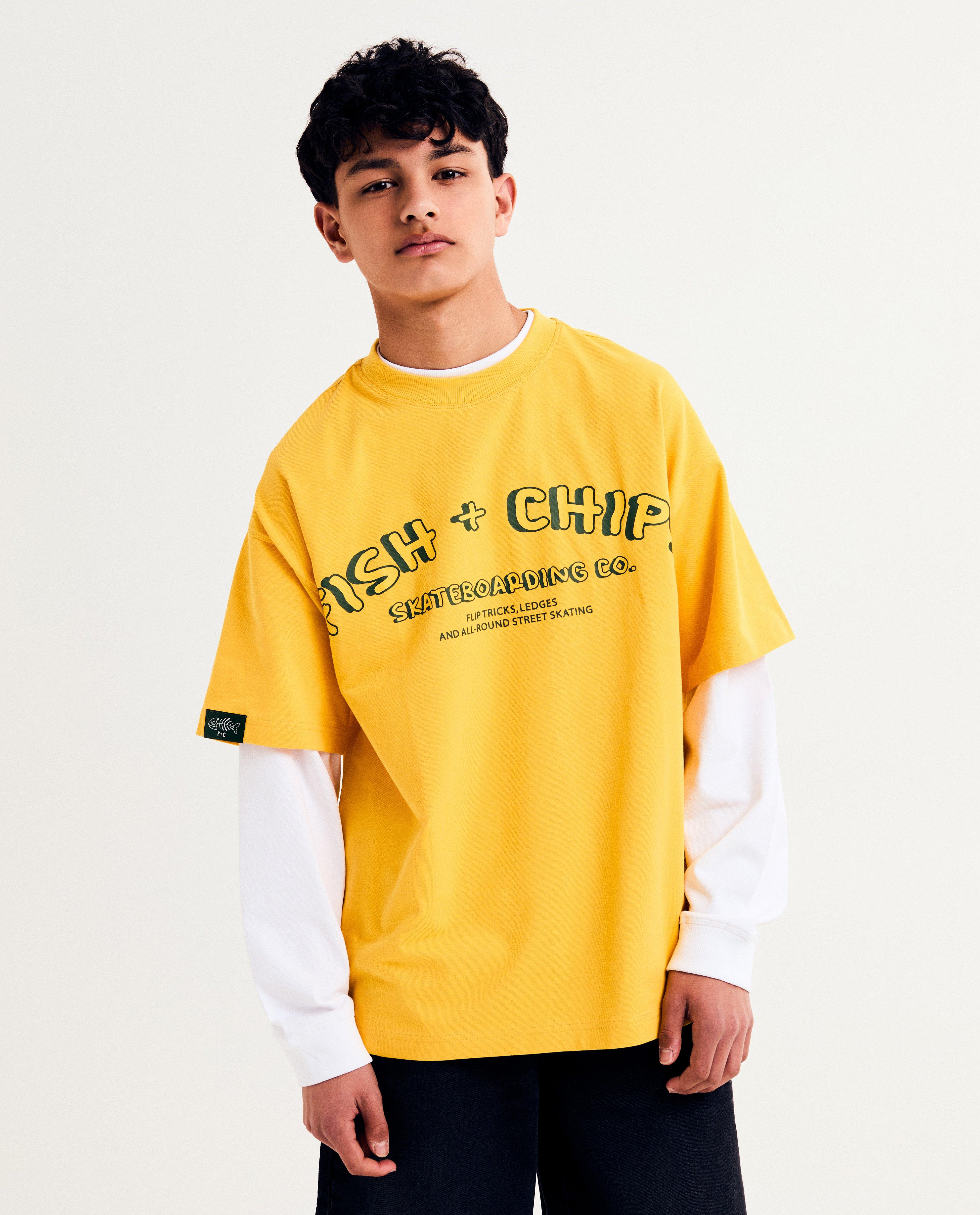 T-shirt met opschrift, loose fit, XXXS-L - null - Fish & Chips
