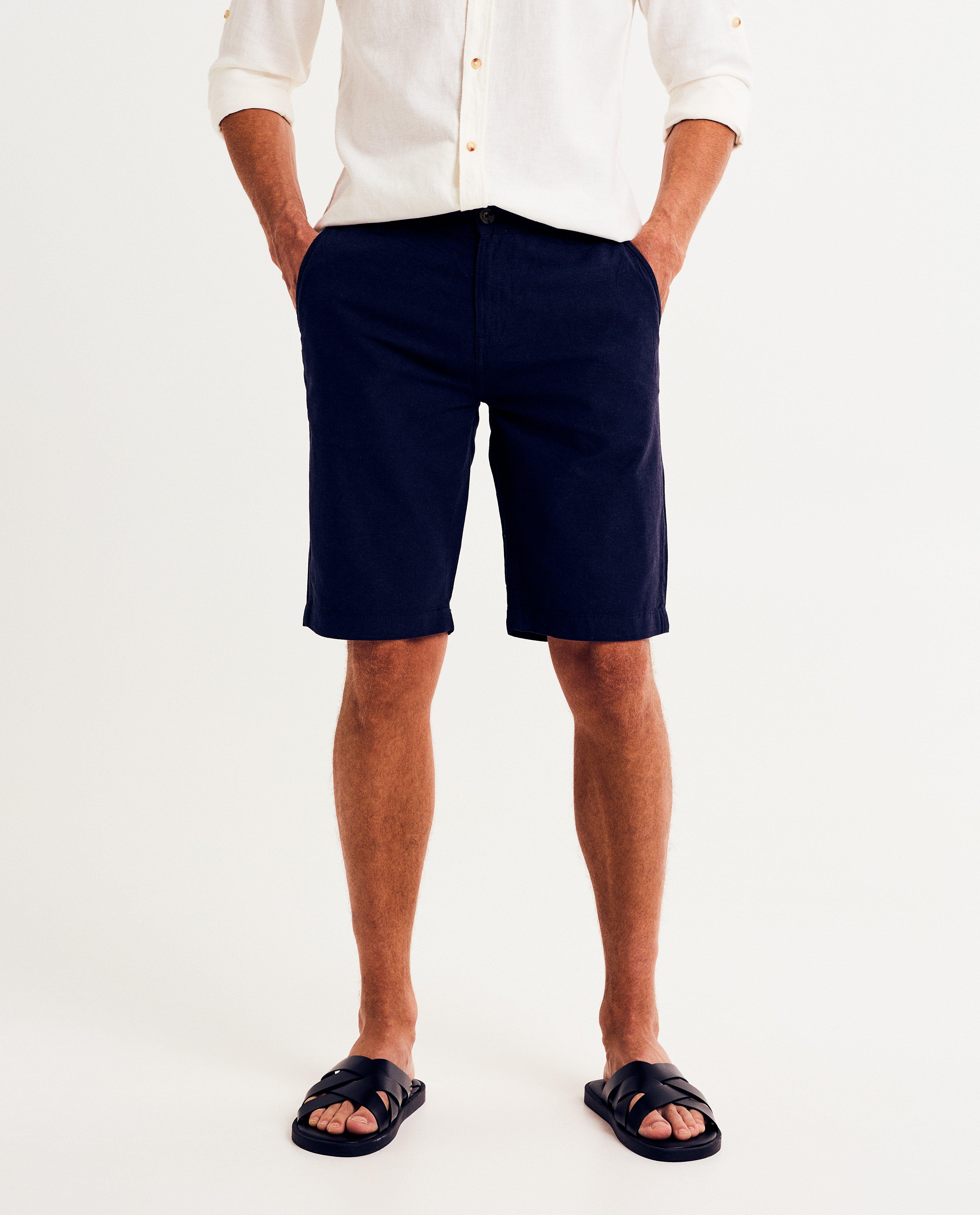 Short avec lin - D&eacute;tails du produit - bleu fonc&eacute; - image num&eacute;ro 3