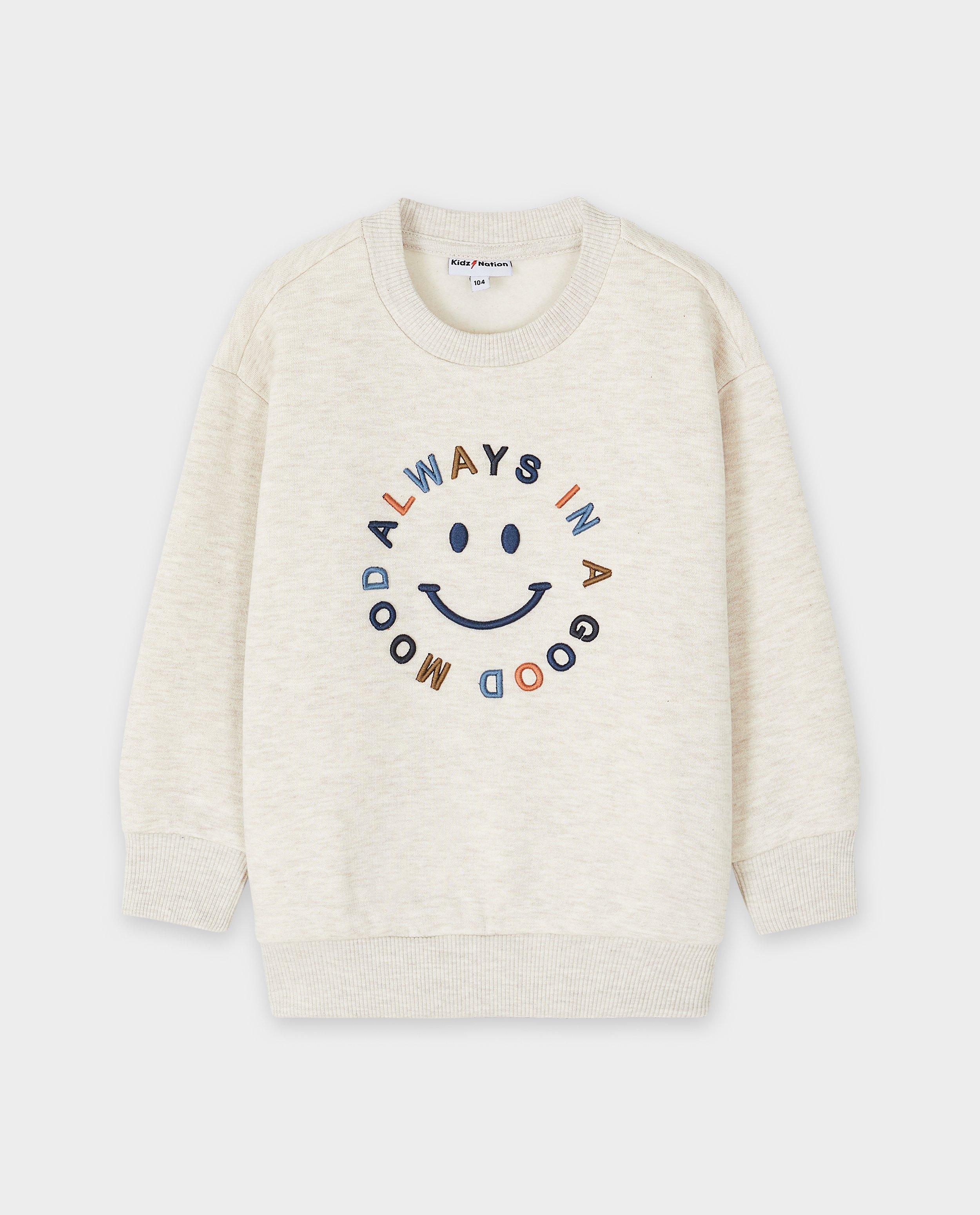 Sweaters - Sweater met smiley van bouclé