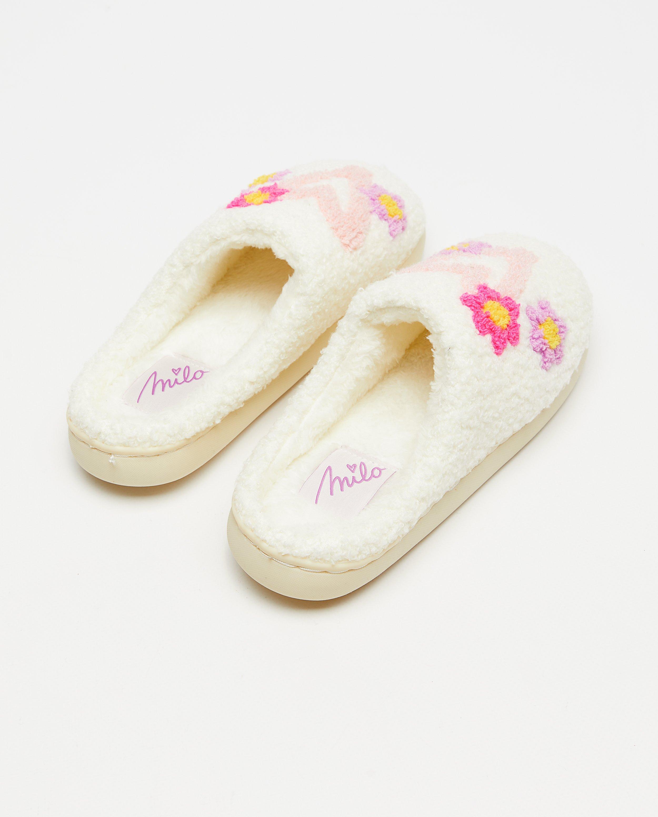 Schoenen - Teddy pantoffels met borduursel, maat 27-42