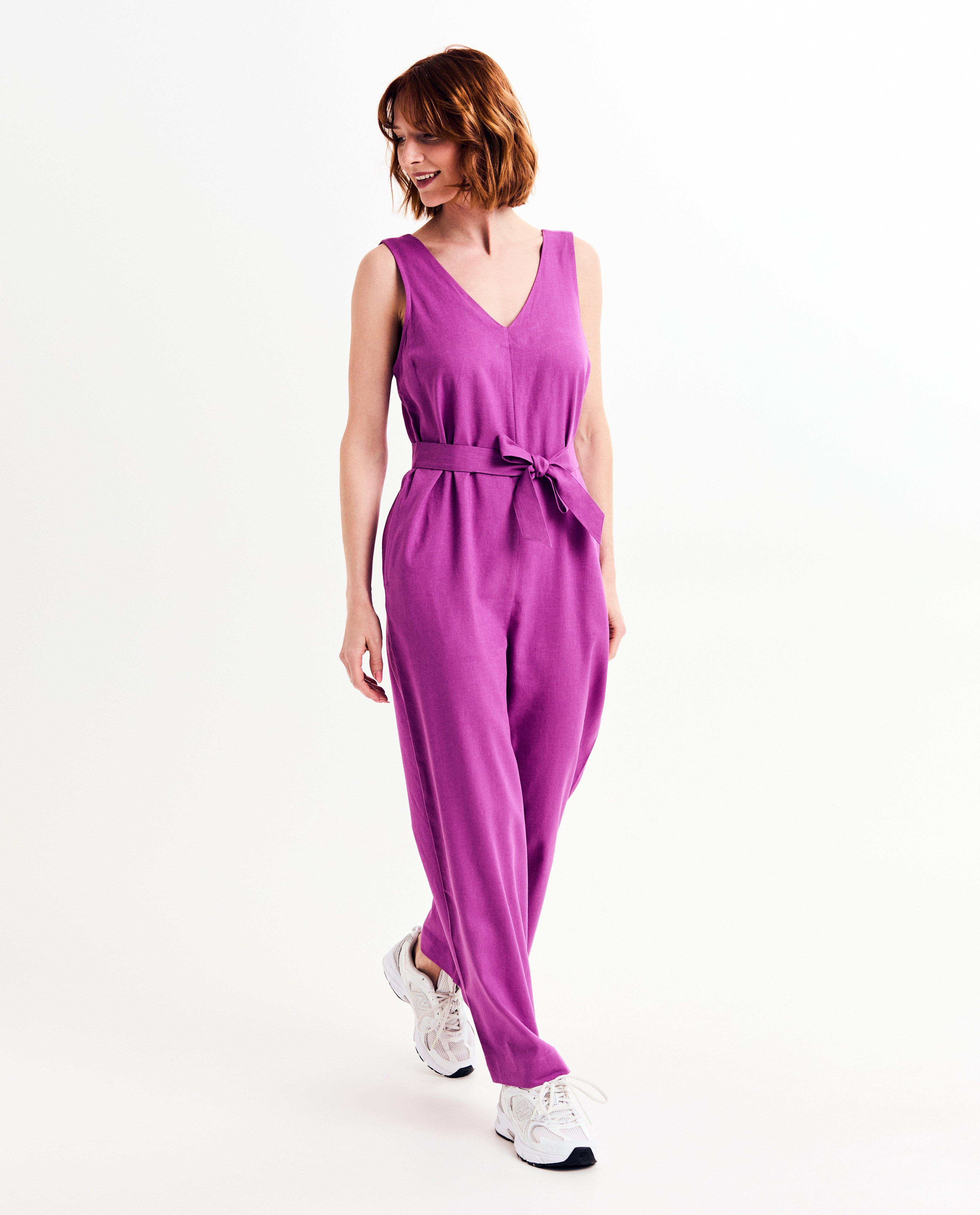 Jumpsuit - Paarse jumpsuit met linnen