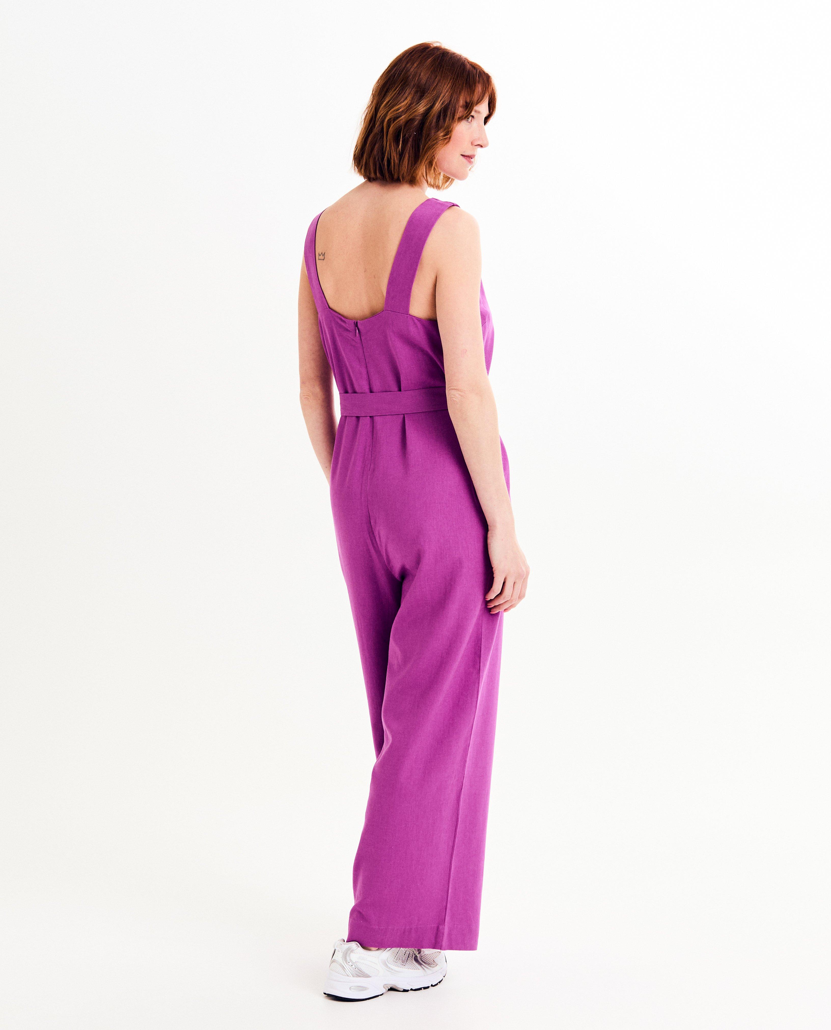 Jumpsuit - Paarse jumpsuit met linnen