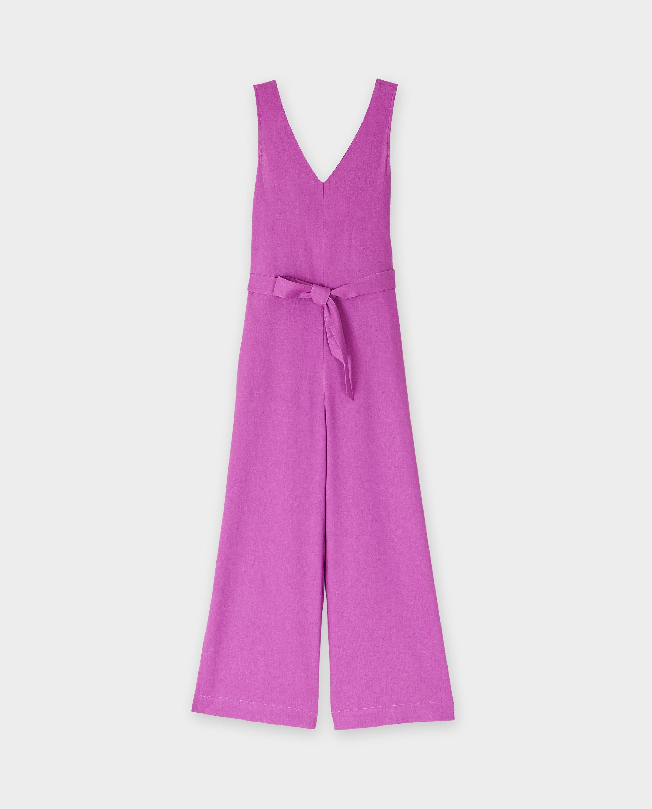 Jumpsuit - Paarse jumpsuit met linnen