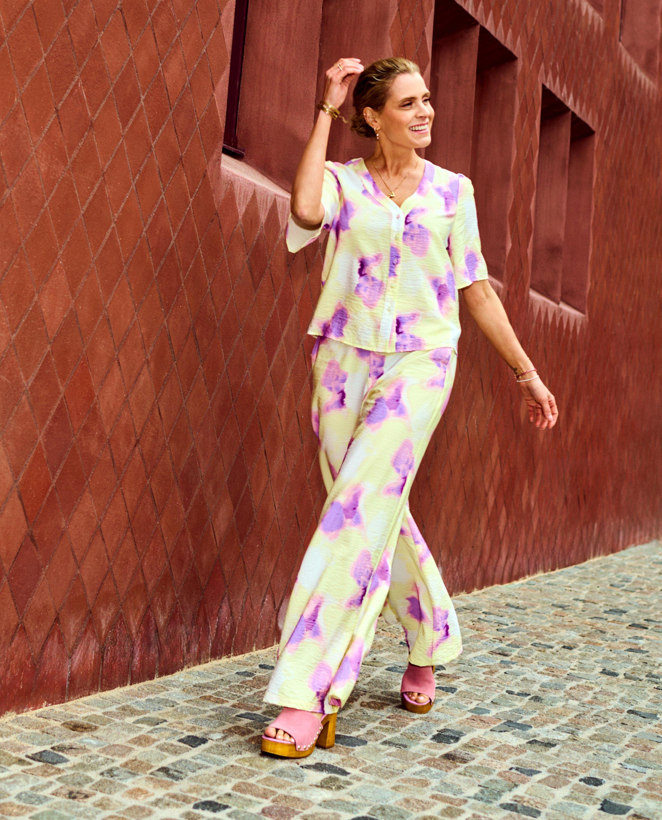Broek met tie dye, wide leg fit - null - Dina Tersago